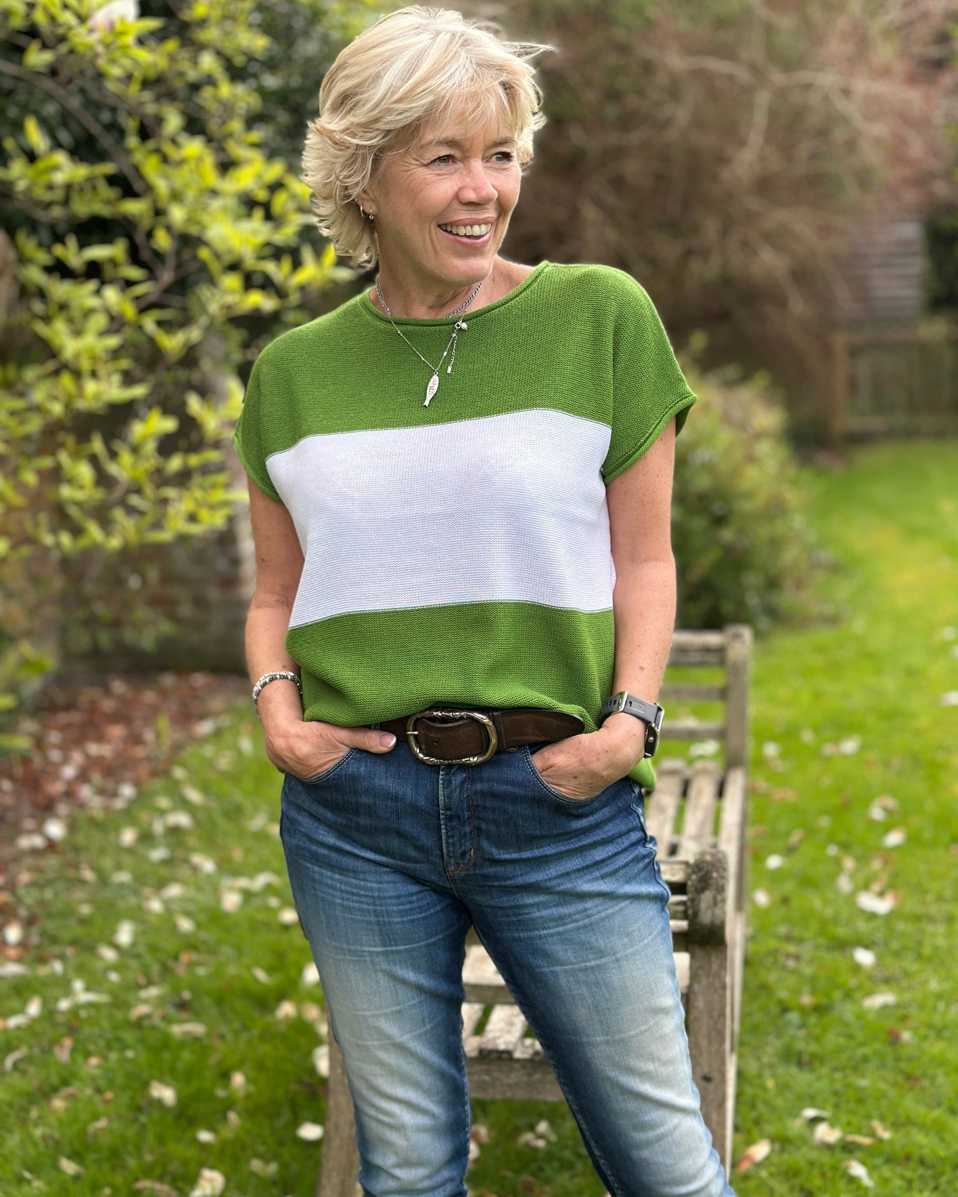 Clothing Cotton Mix Block Stripe Sleeveless Top - Basil Green