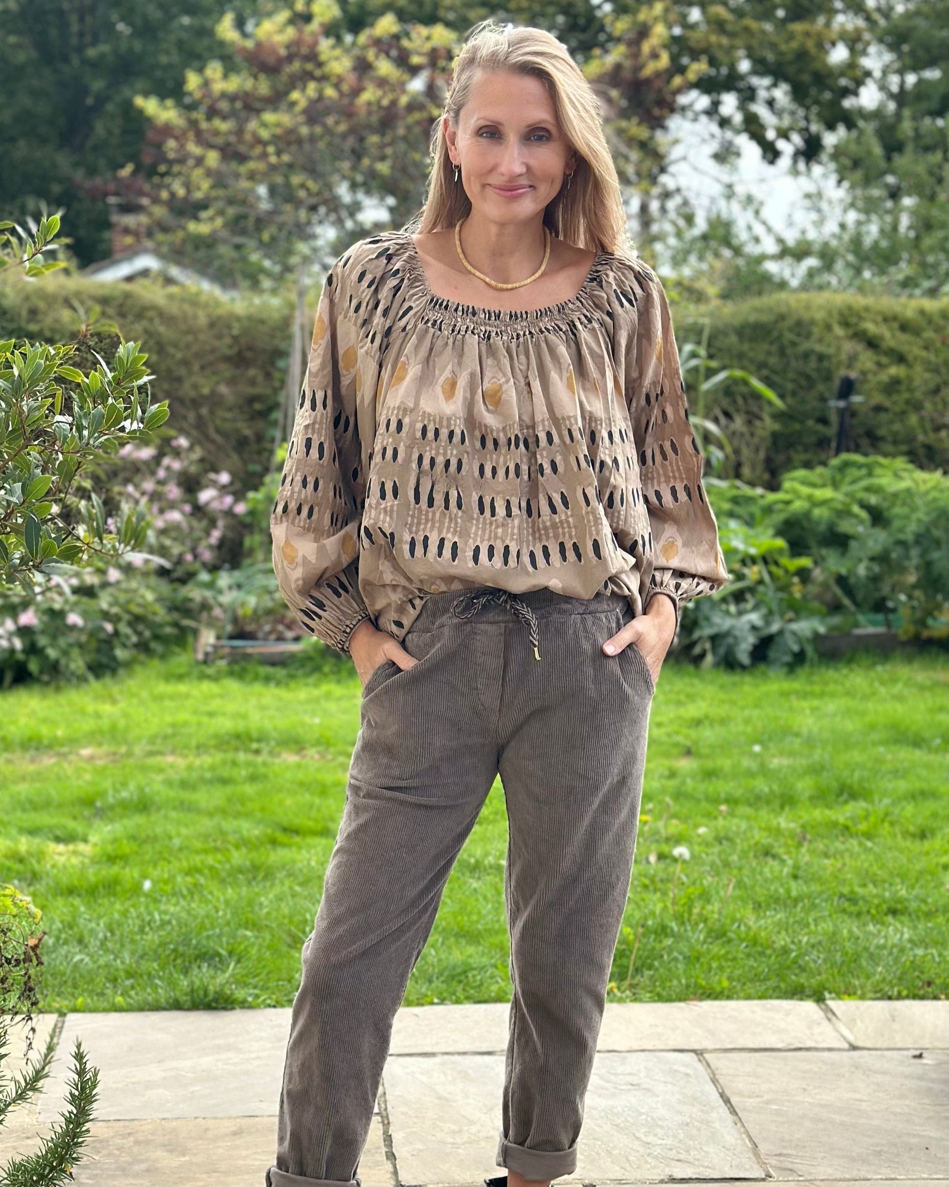 Clothing Cotton Patterned Blouse - Caramel