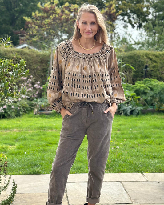 Clothing Cotton Patterned Blouse - Caramel