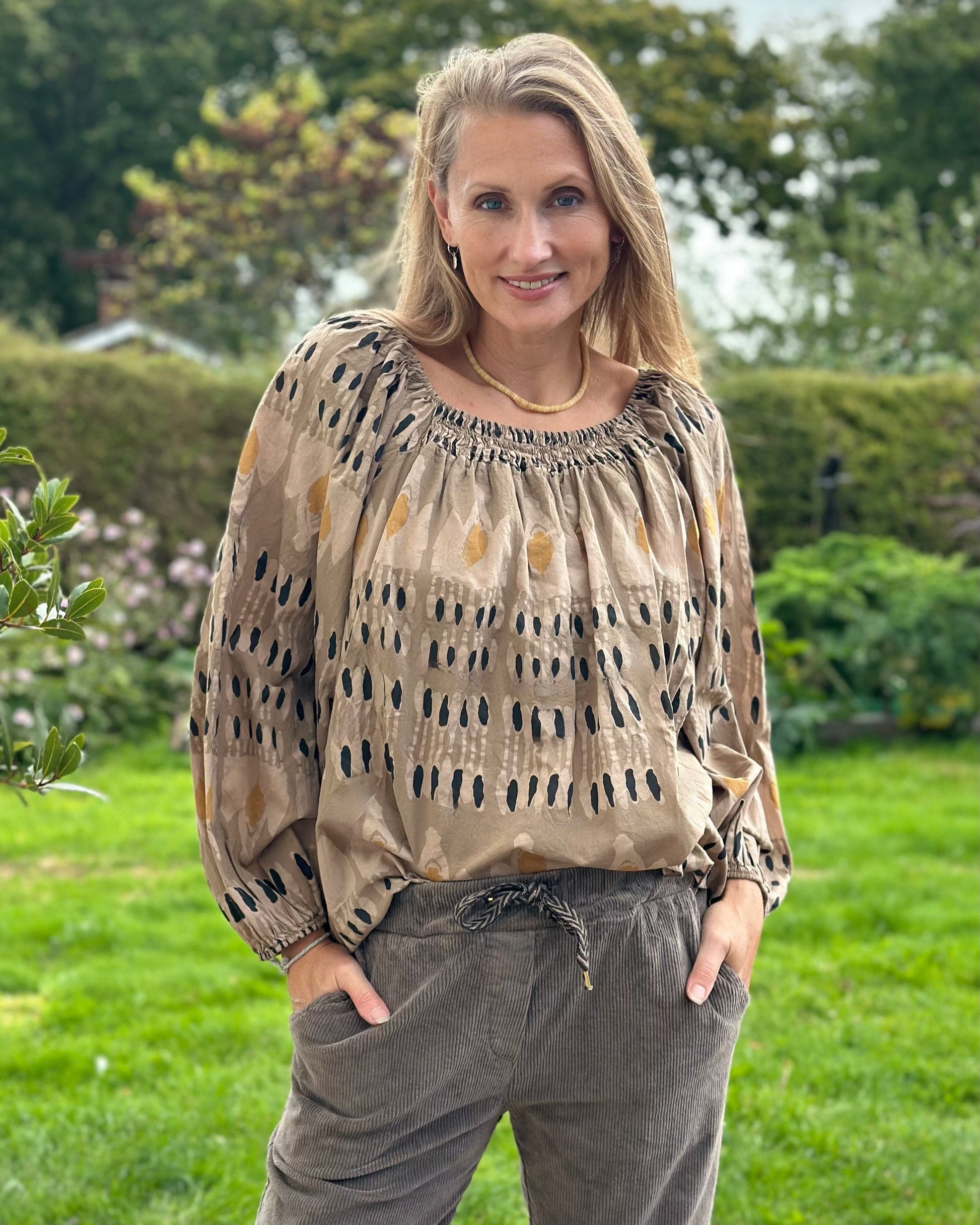 Clothing Cotton Patterned Blouse - Caramel