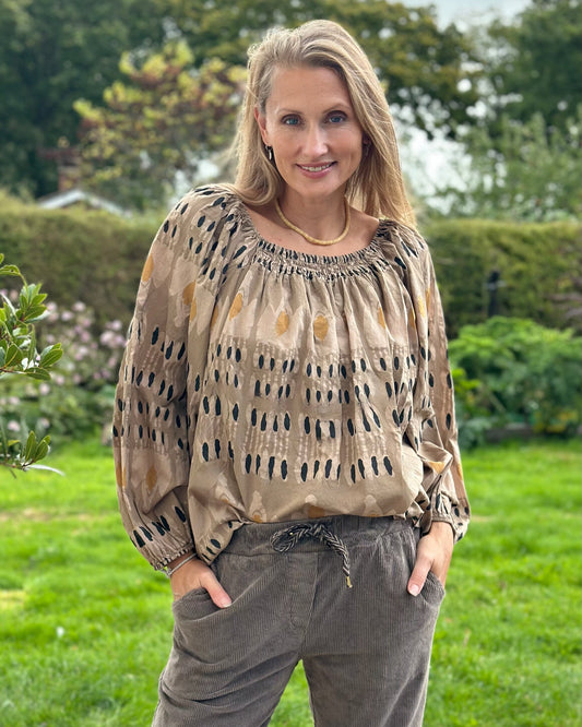 Clothing Cotton Patterned Blouse - Caramel