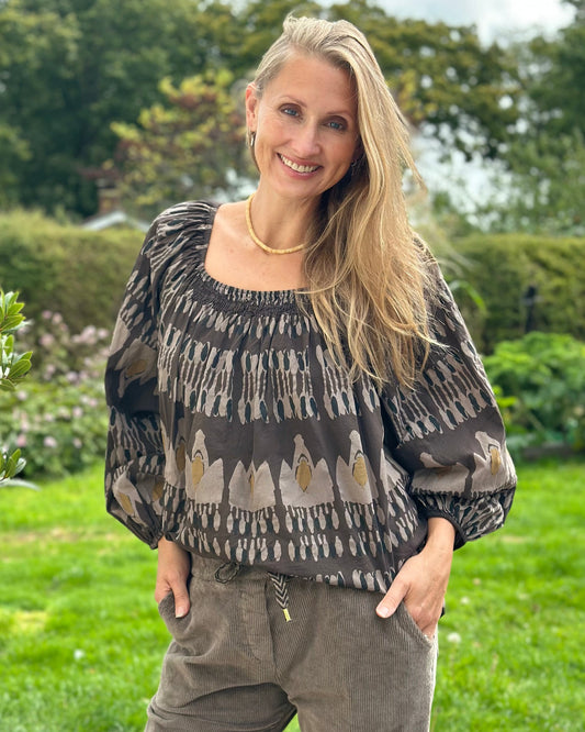 Clothing Cotton Patterned Blouse - Chocolate Brown