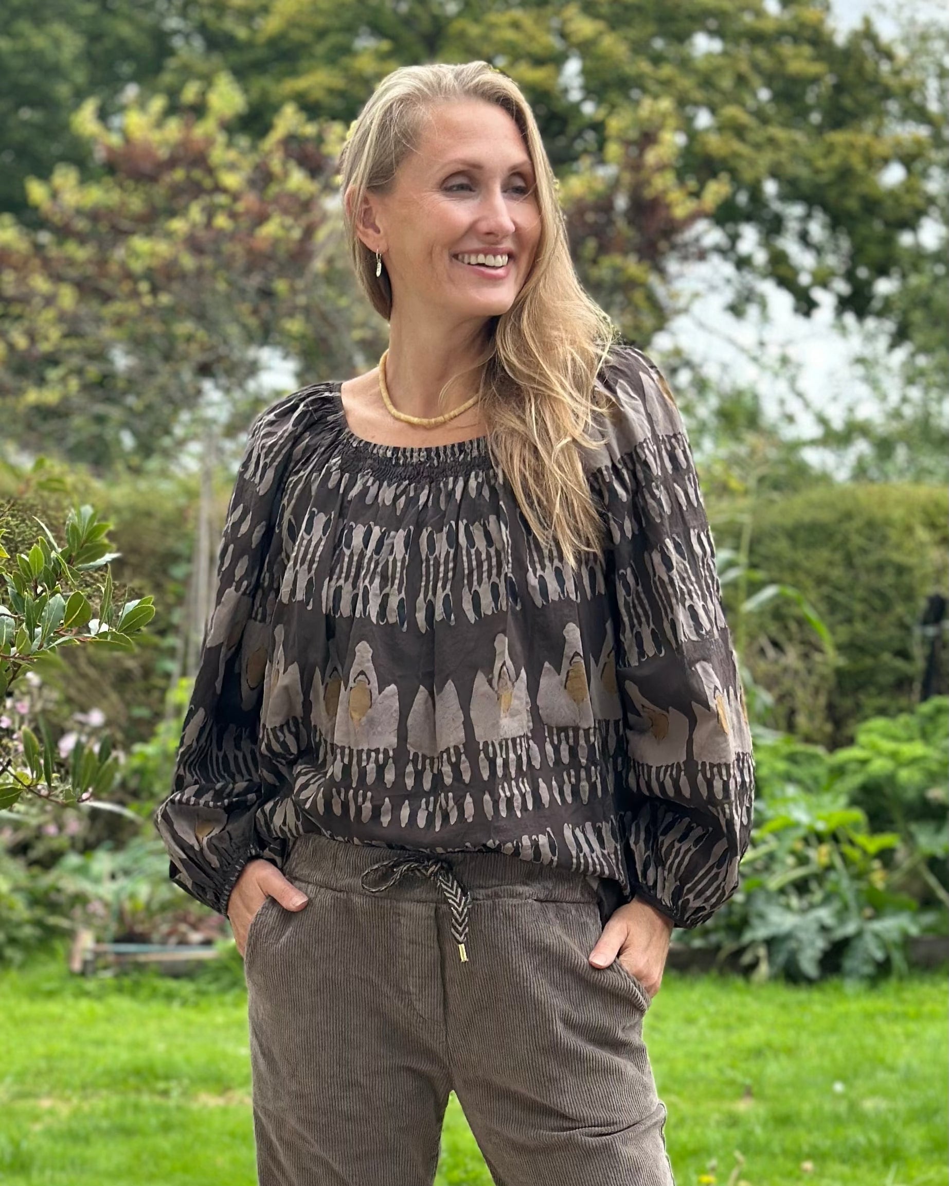 Clothing Cotton Patterned Blouse - Chocolate Brown