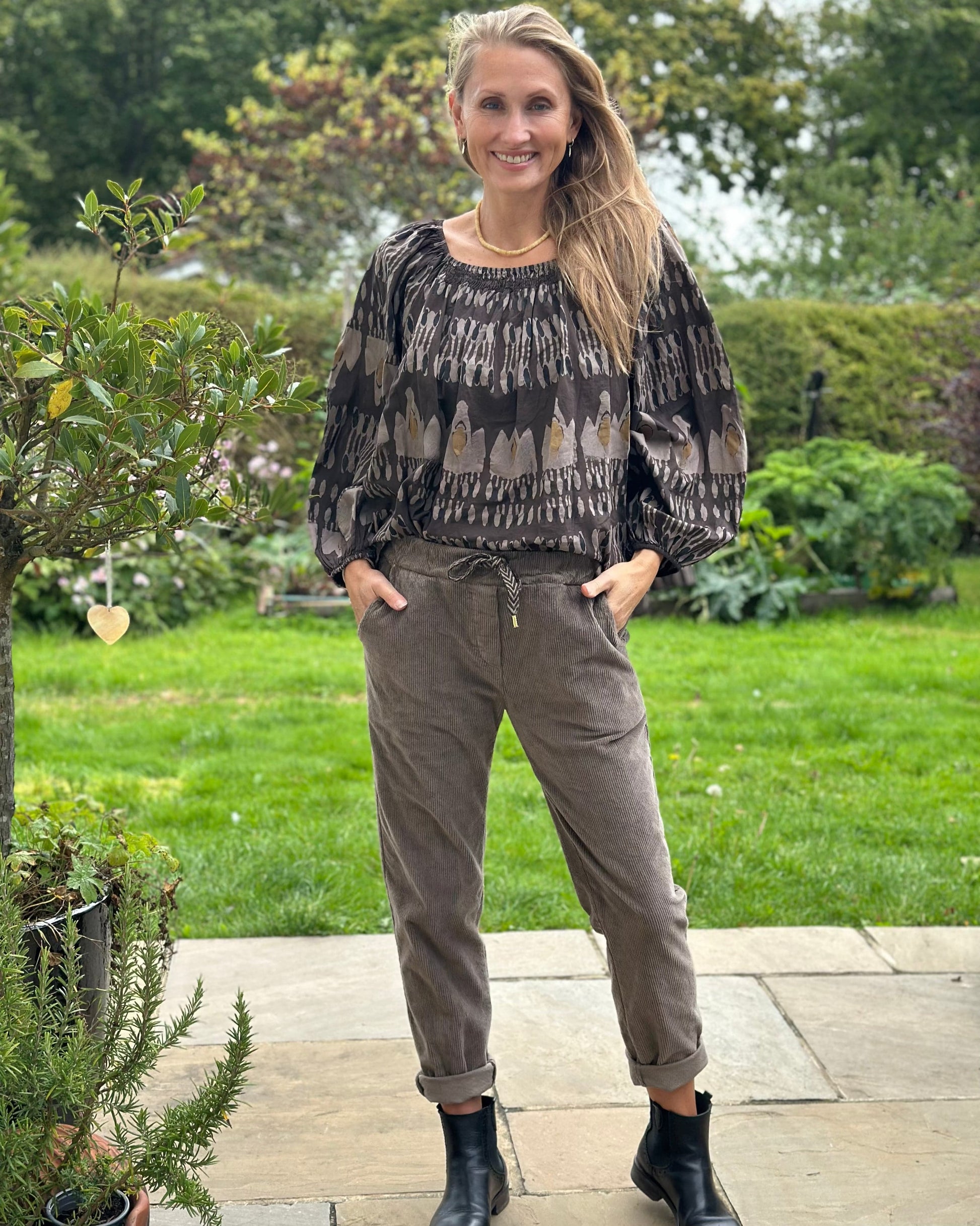 Clothing Cotton Patterned Blouse - Chocolate Brown