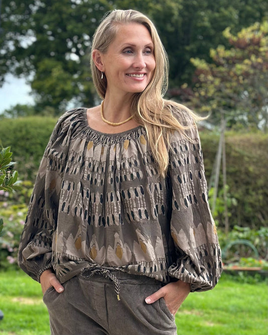 Clothing Cotton Patterned Blouse - Mocha