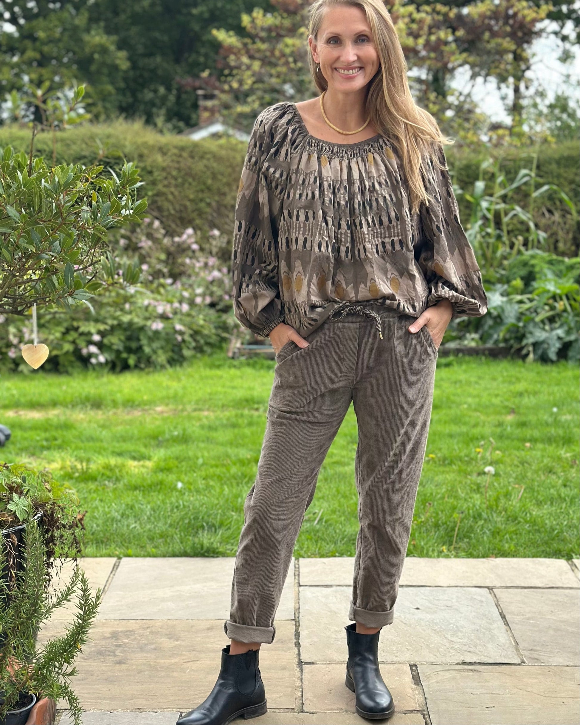 Clothing Cotton Patterned Blouse - Mocha