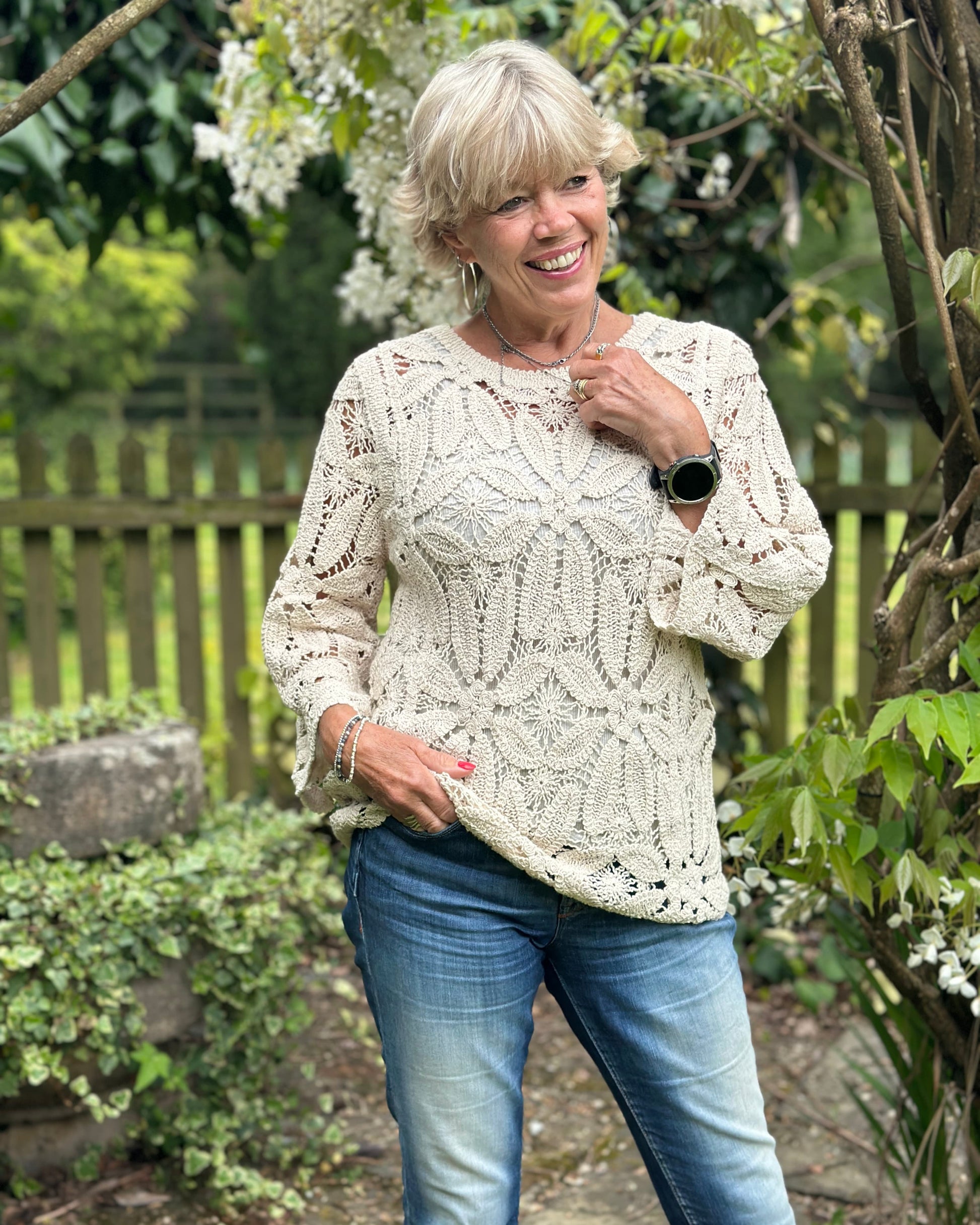 Clothing Crochet Knit Top - Oatmeal