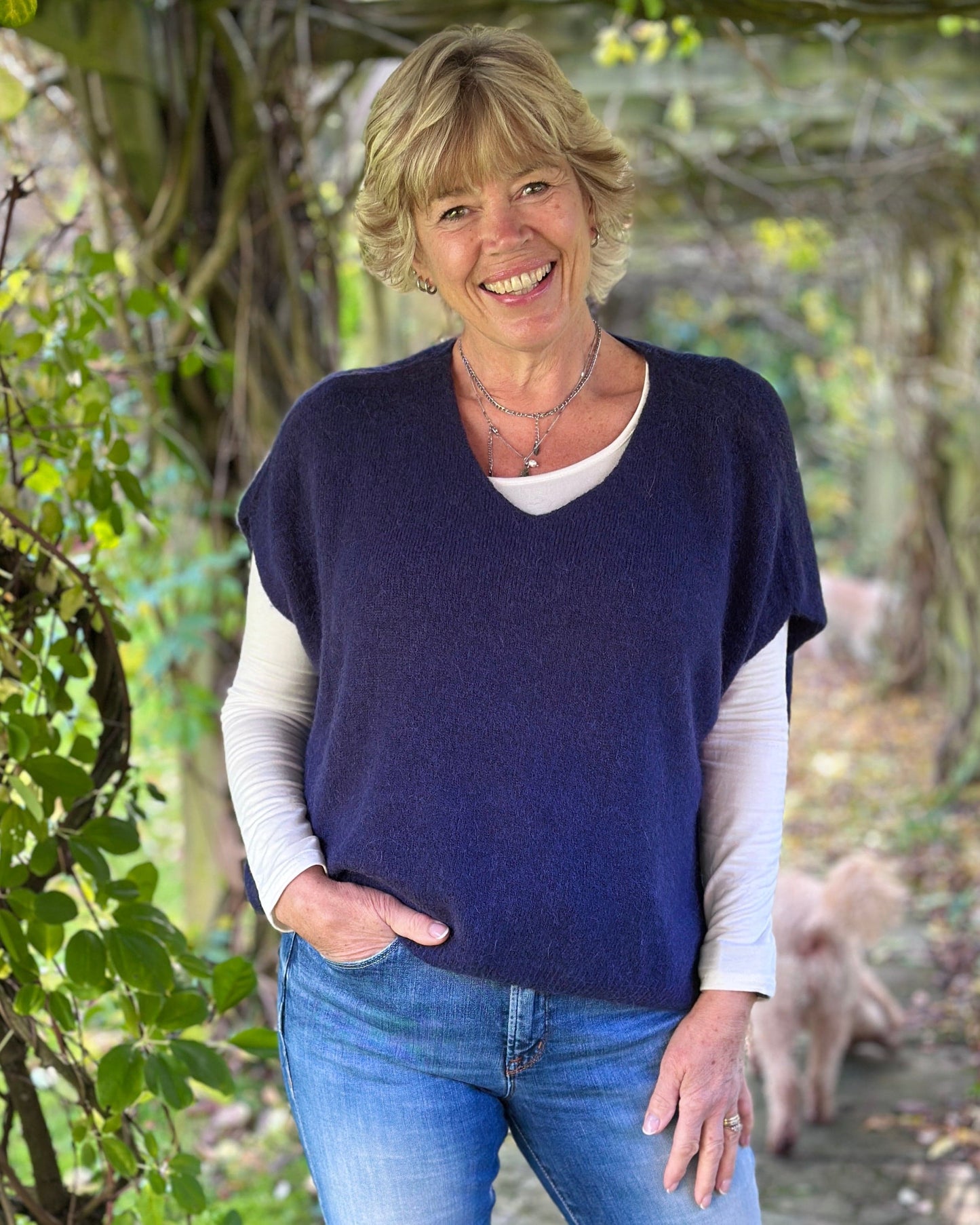 clothing Drop Shoulder Alpaca Tank Top - Navy