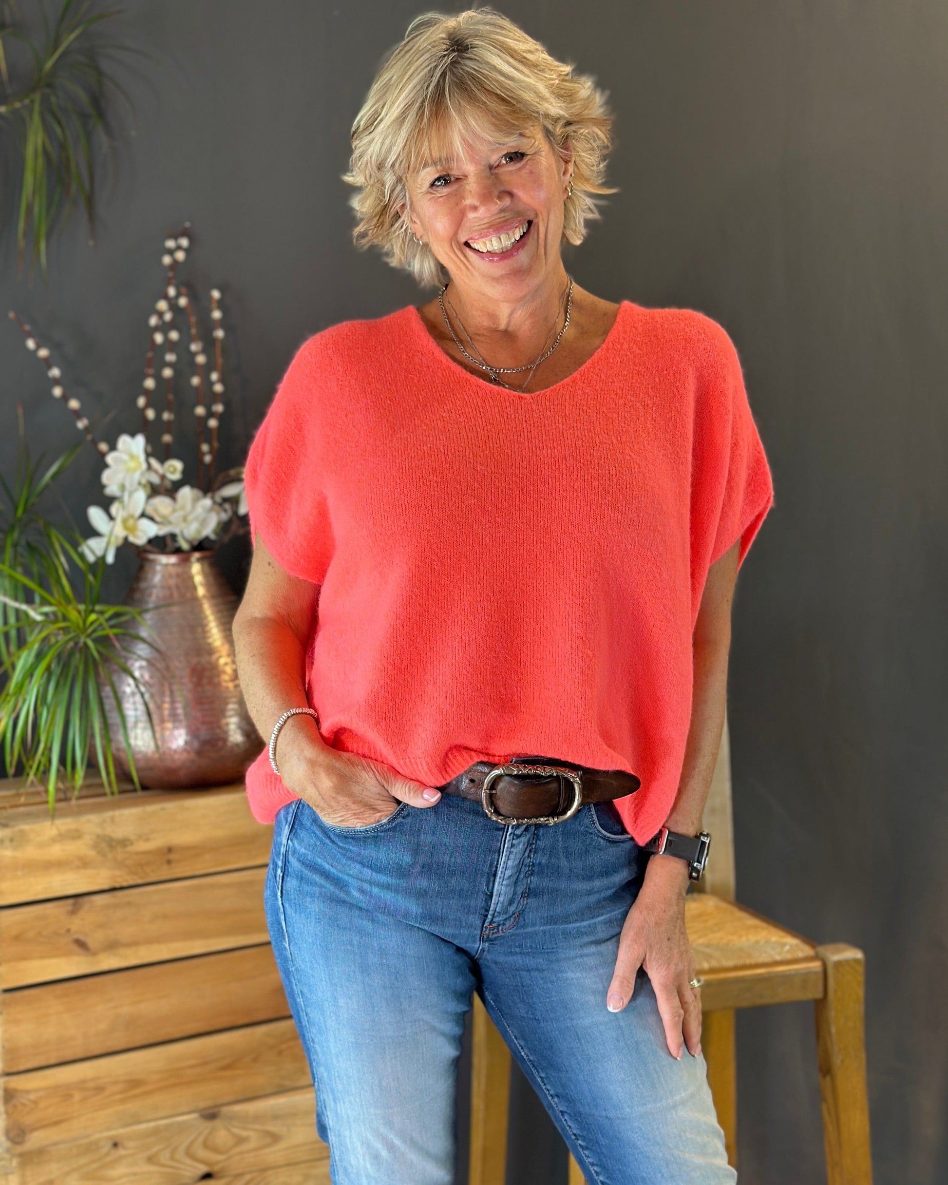 clothing Drop Shoulder Alpaca Tank Top - Neon Orange