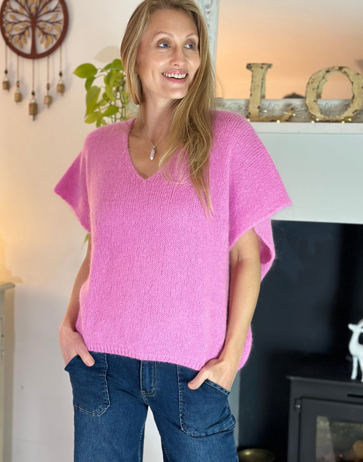 clothing Drop Shoulder Mohair Tank Top - Bubblegum Pink