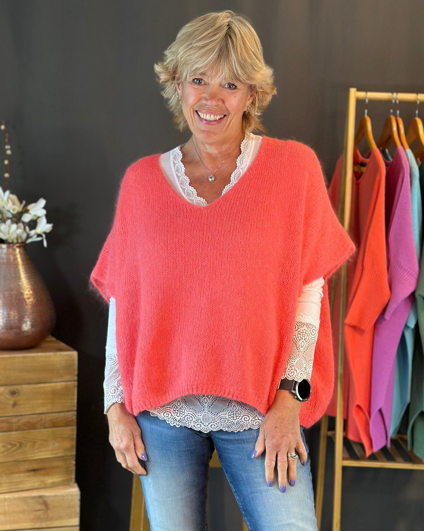 clothing Drop Shoulder Mohair Tank Top - Coral