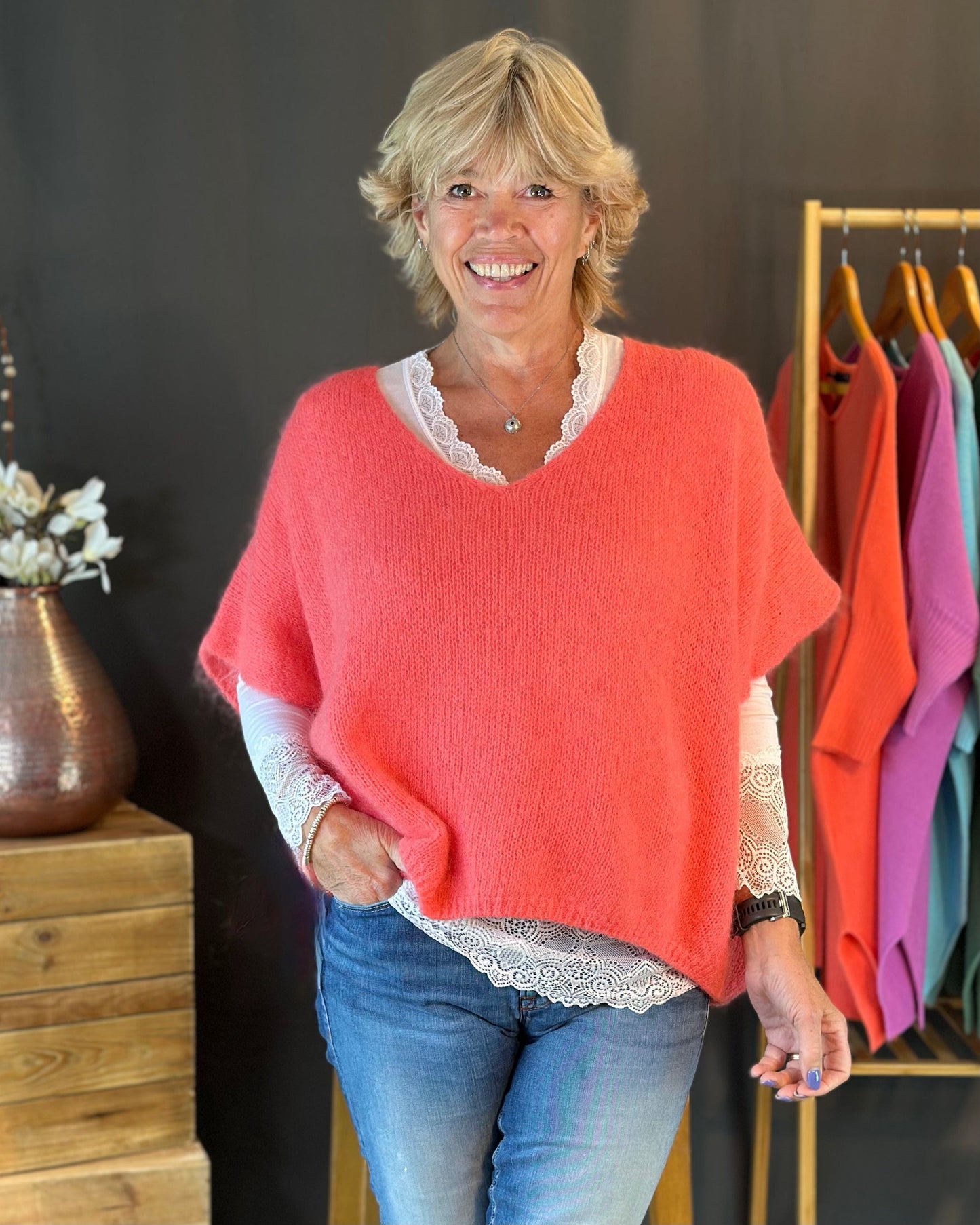 clothing Drop Shoulder Mohair Tank Top - Coral