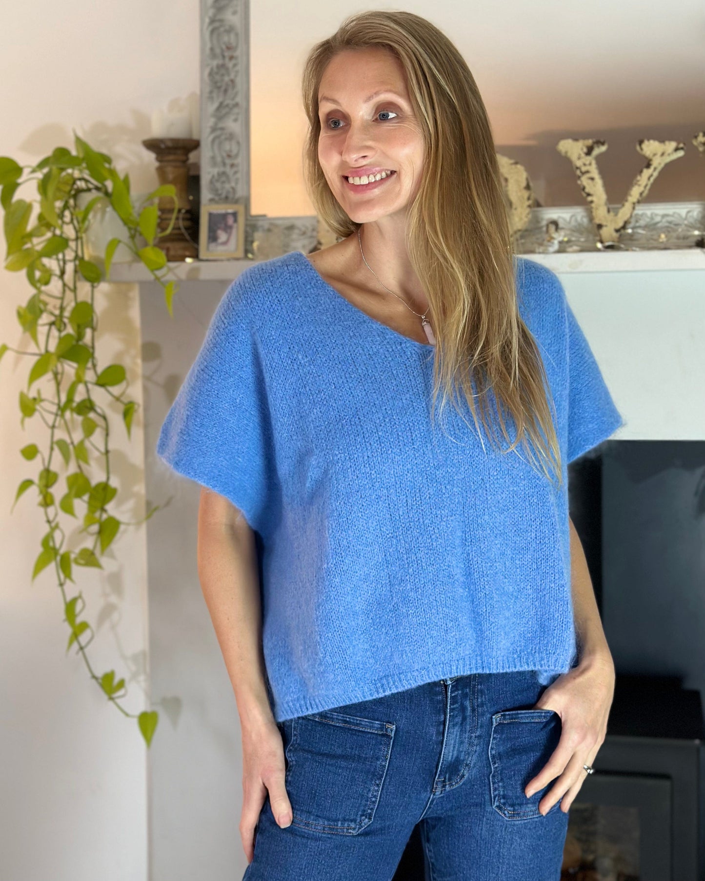 clothing Drop Shoulder Mohair Tank Top - Cornflower Blue