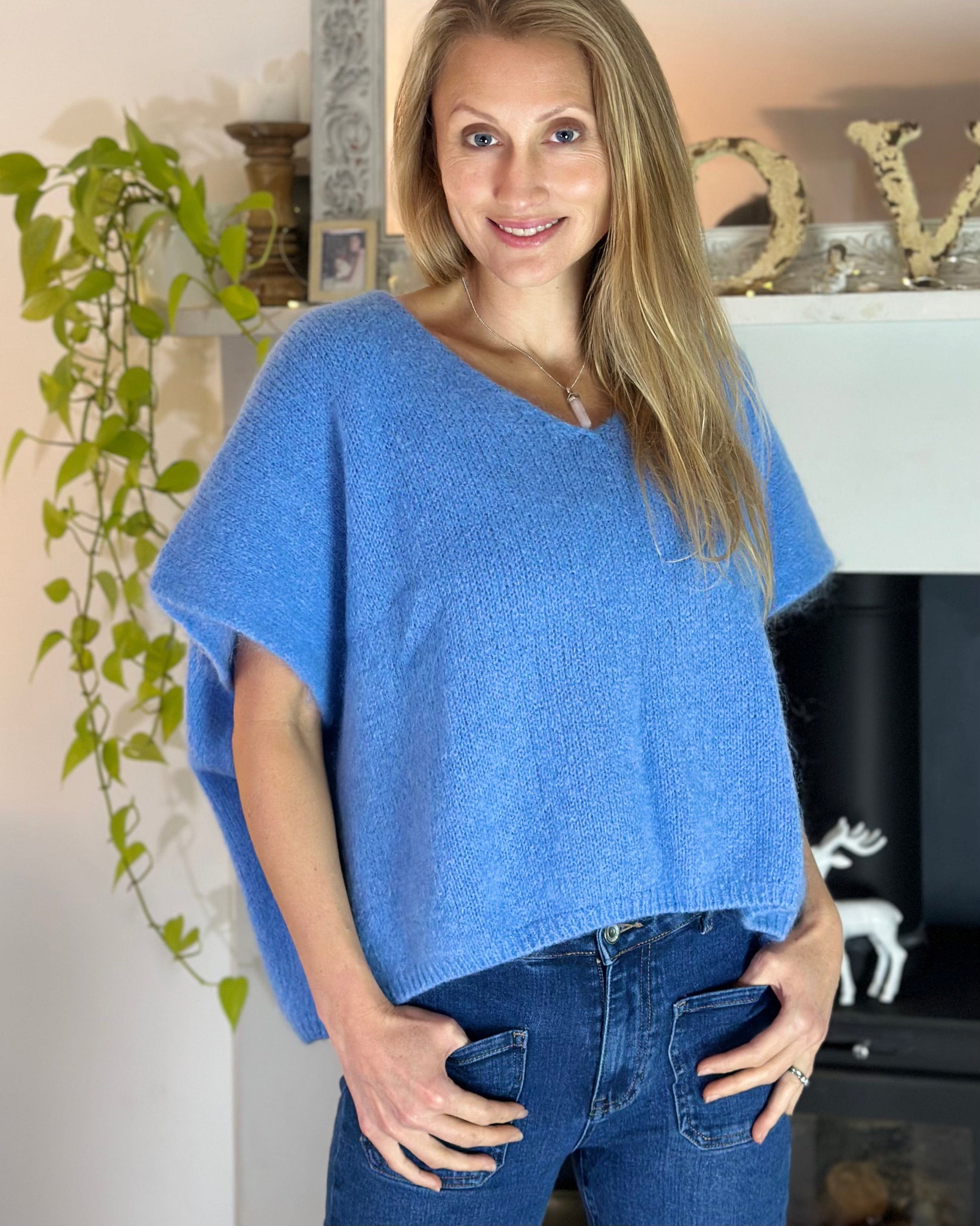 clothing Drop Shoulder Mohair Tank Top - Cornflower Blue