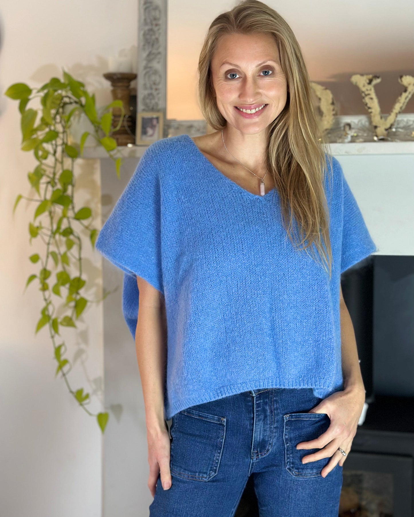 clothing Drop Shoulder Mohair Tank Top - Cornflower Blue