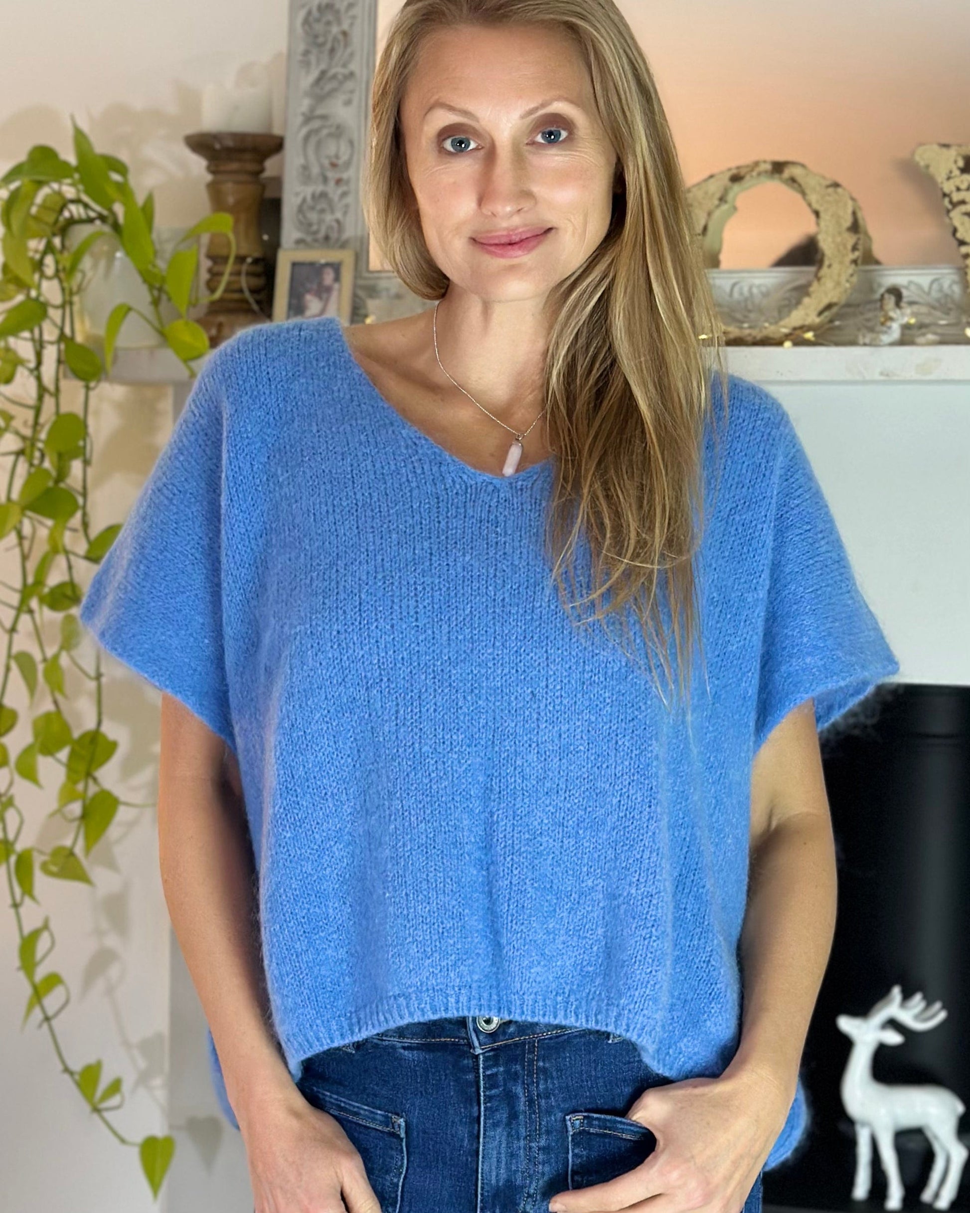 clothing Drop Shoulder Mohair Tank Top - Cornflower Blue