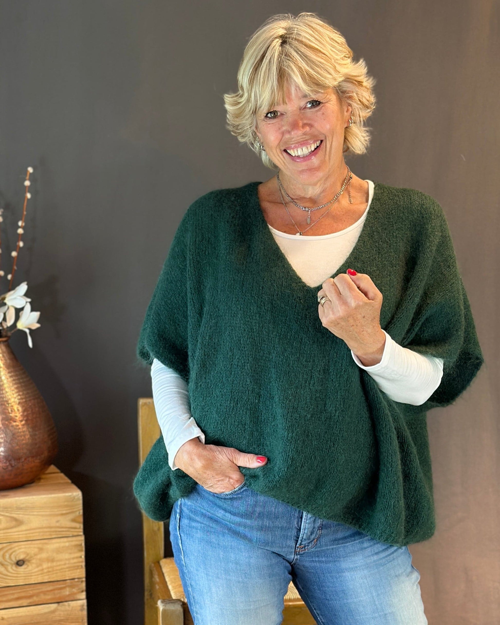 clothing Drop Shoulder Mohair Tank Top - Dark Green