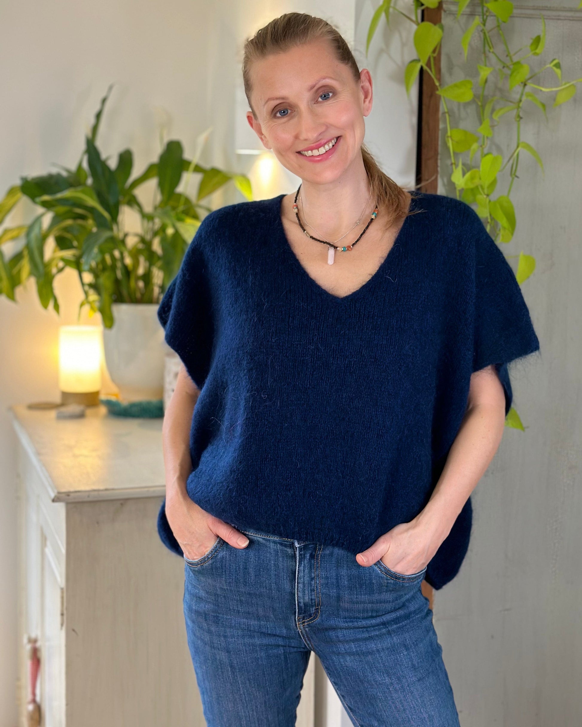 clothing Drop Shoulder Mohair Tank Top - Navy