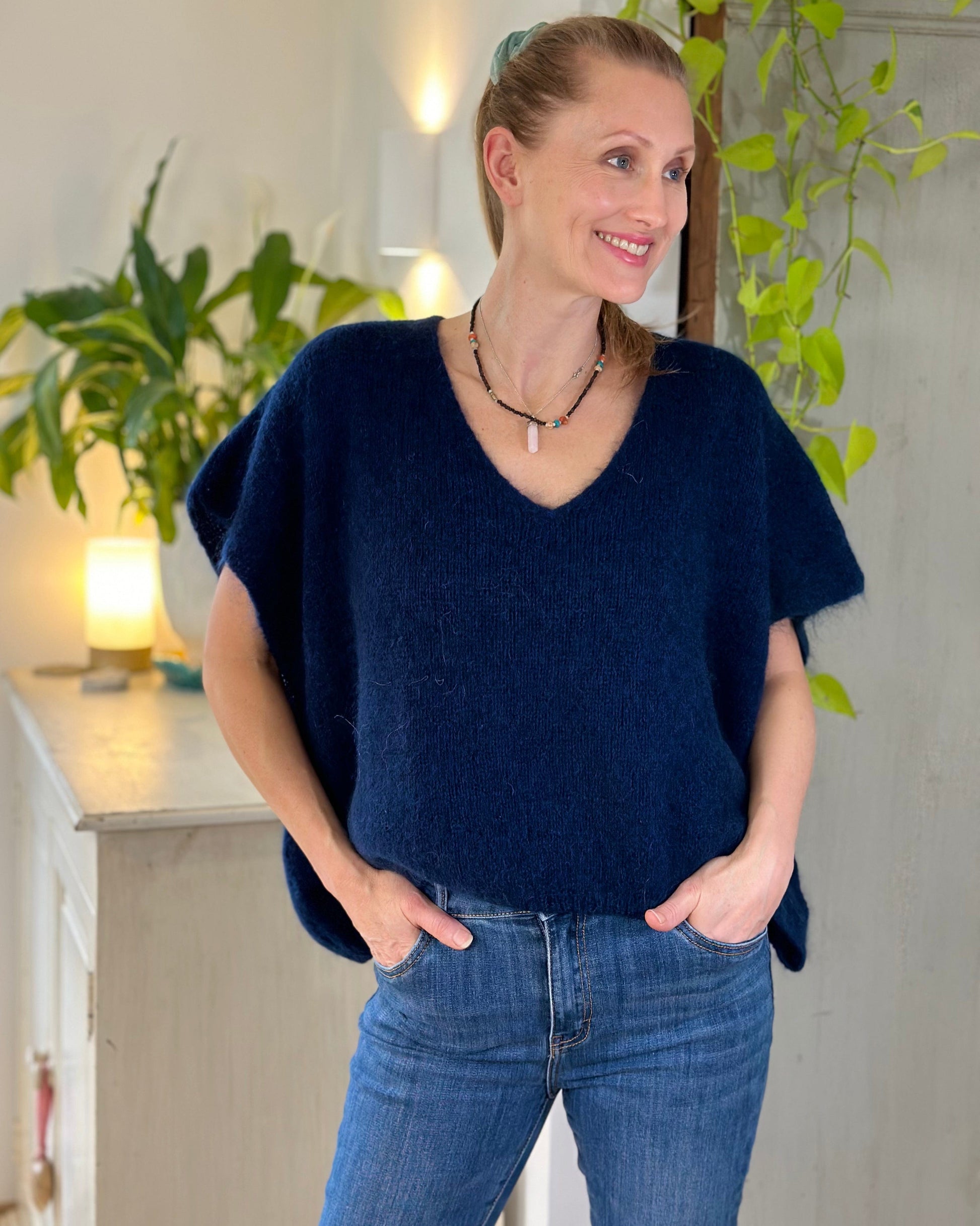 clothing Drop Shoulder Mohair Tank Top - Navy