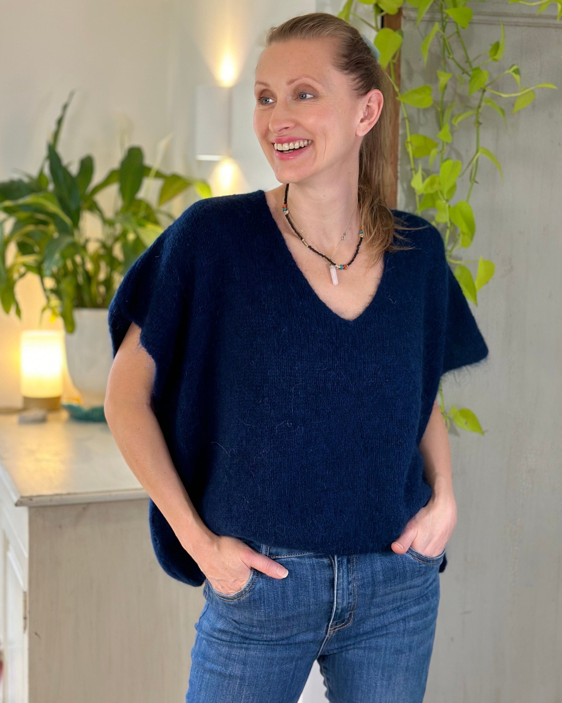 clothing Drop Shoulder Mohair Tank Top - Navy