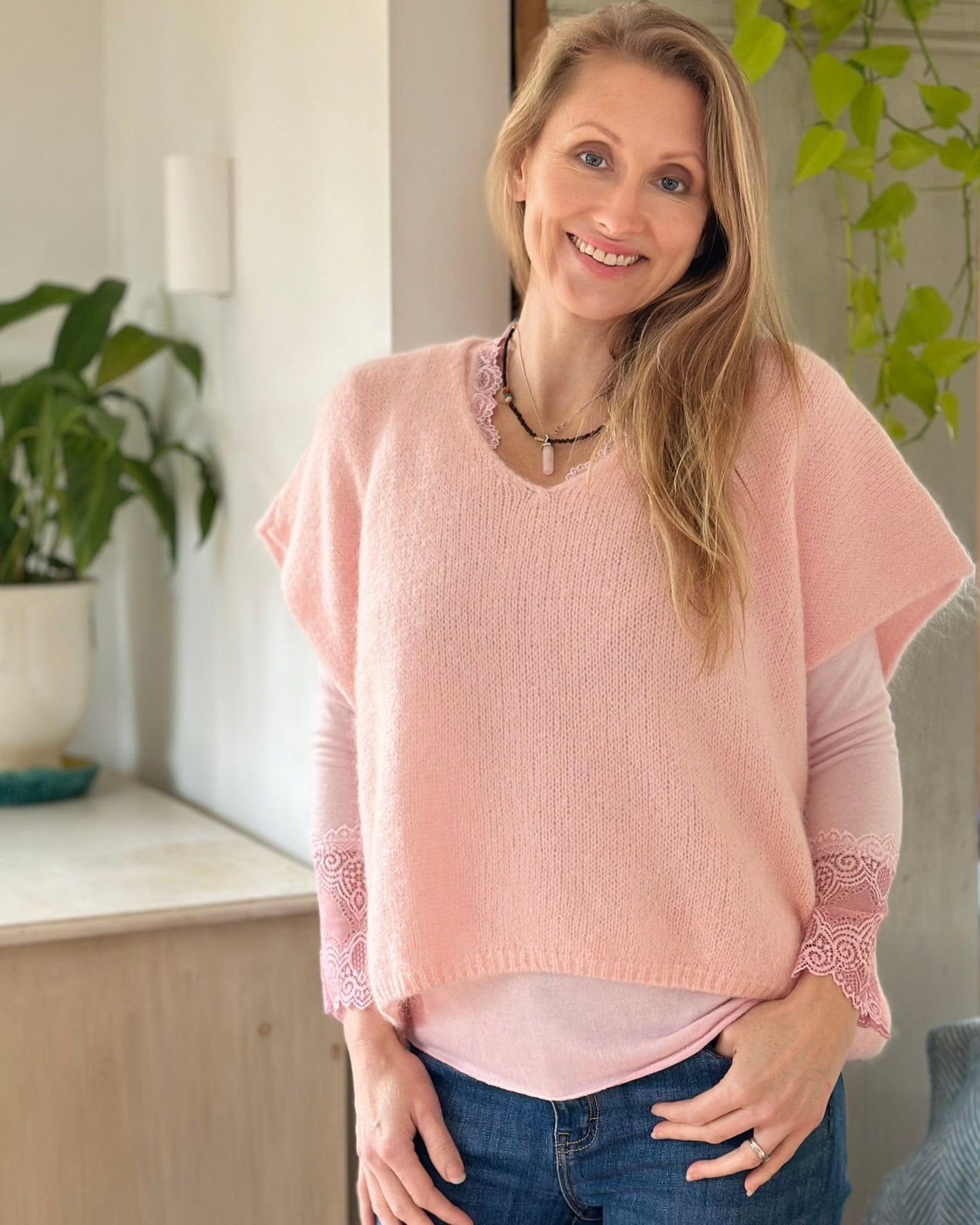clothing Drop Shoulder Mohair Tank Top - Pale Pink
