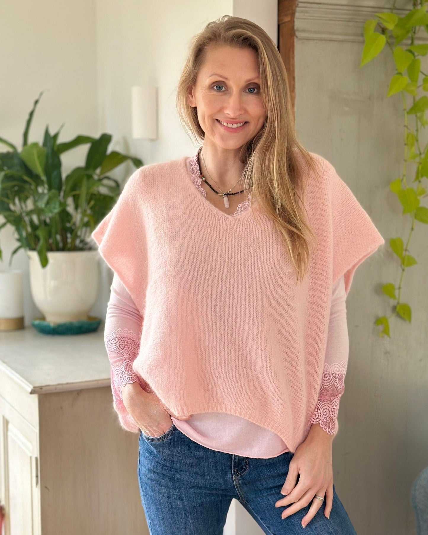 clothing Drop Shoulder Mohair Tank Top - Pale Pink