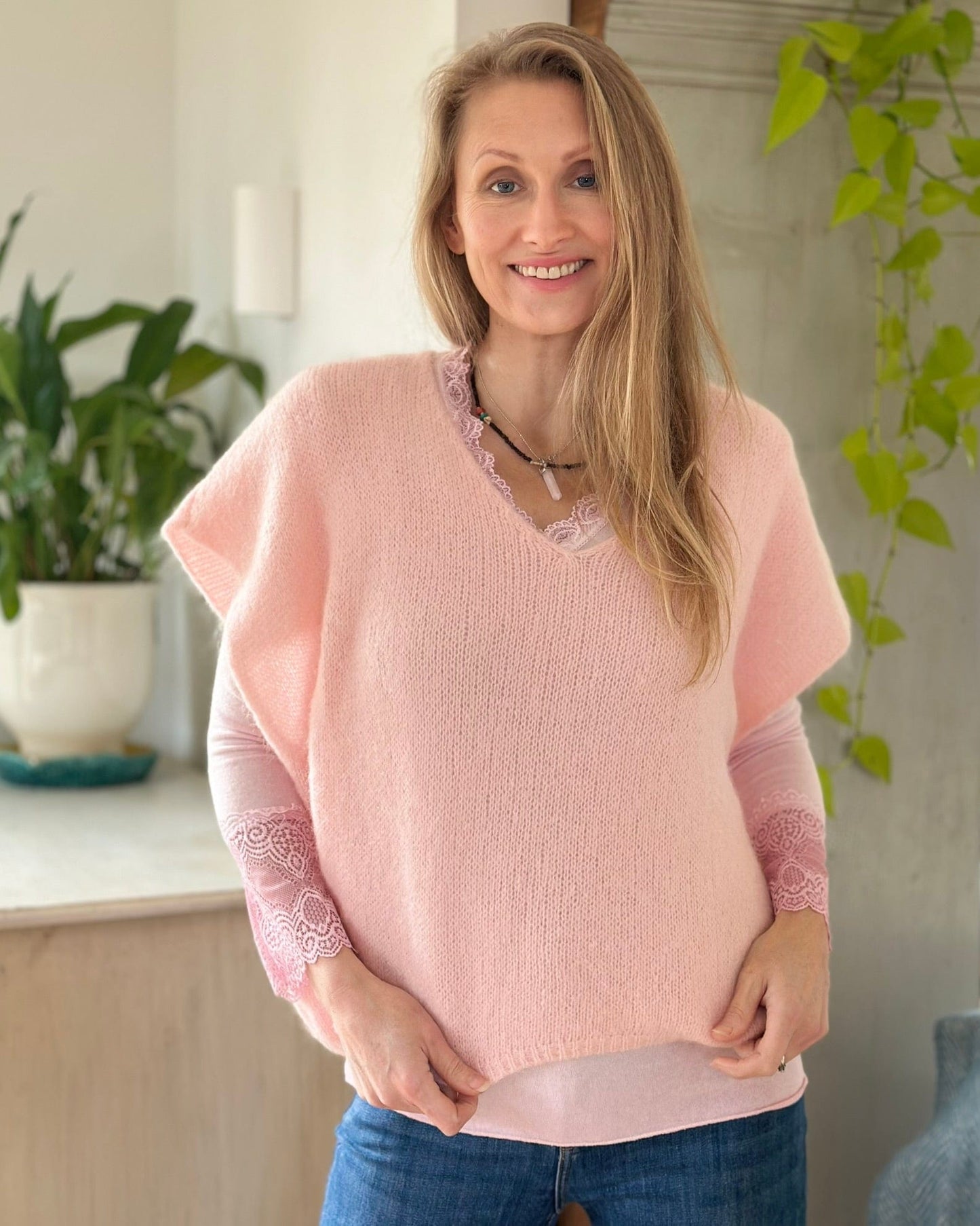 clothing Drop Shoulder Mohair Tank Top - Pale Pink