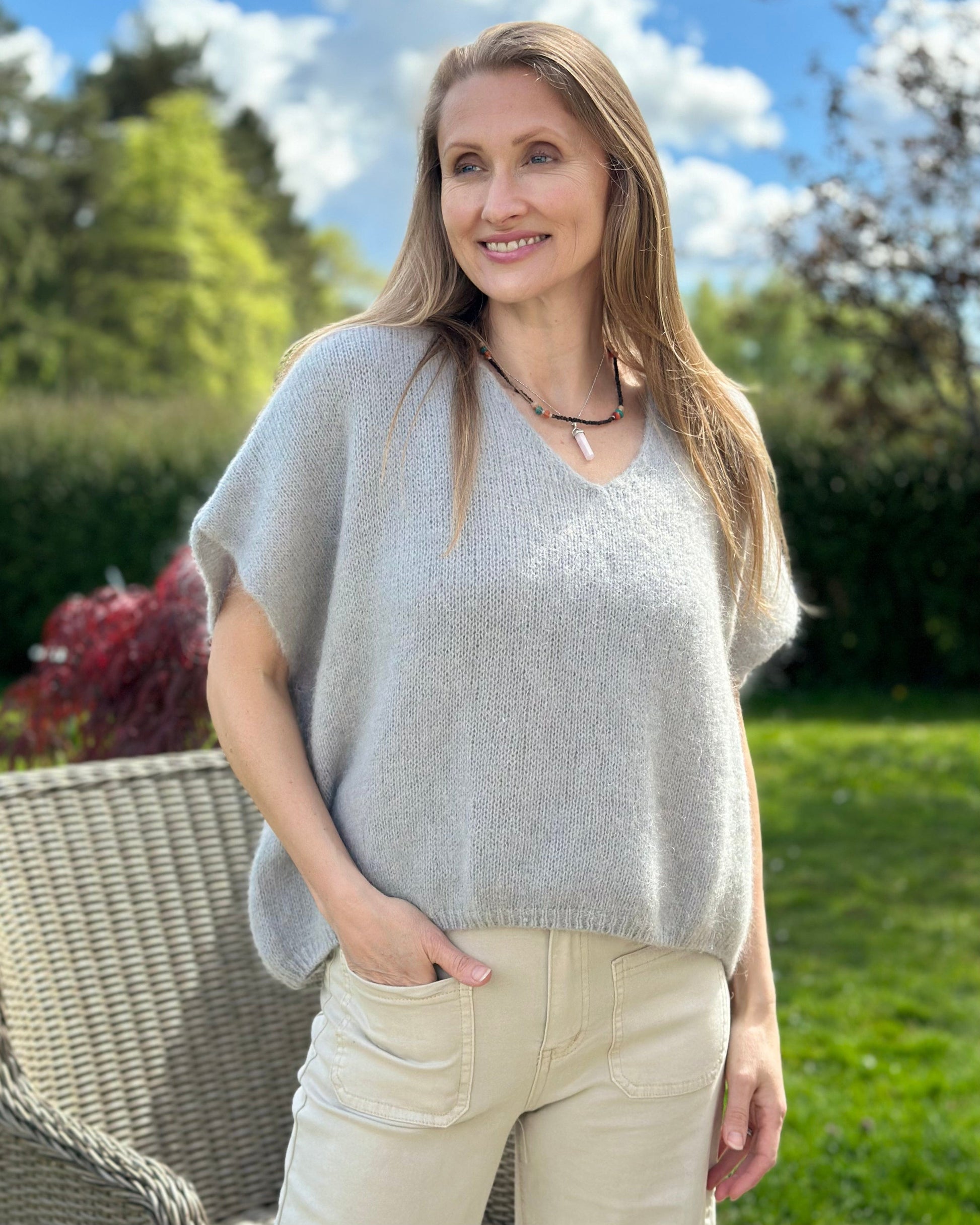 clothing Drop Shoulder Mohair Tank Top - Silver Grey