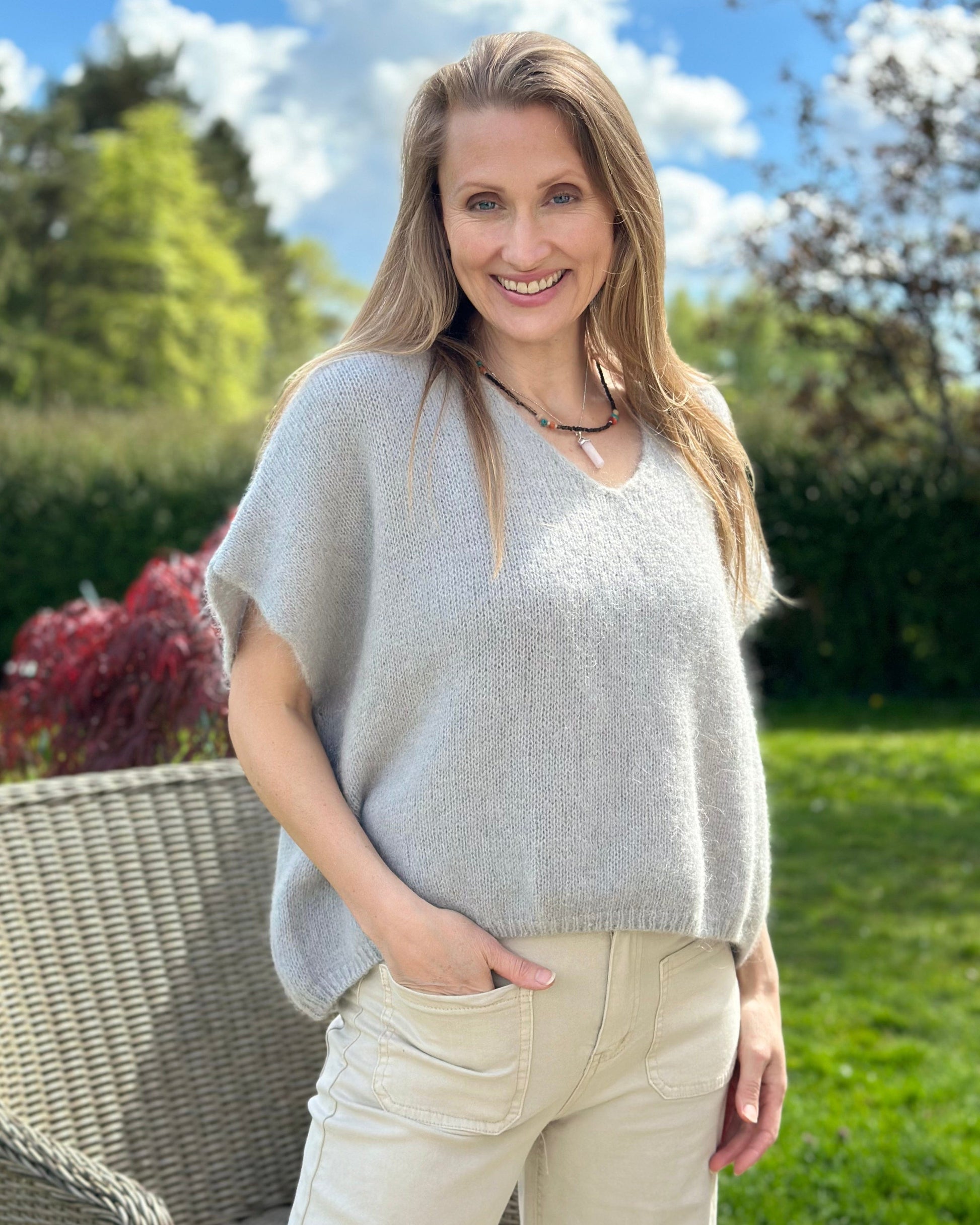 clothing Drop Shoulder Mohair Tank Top - Silver Grey