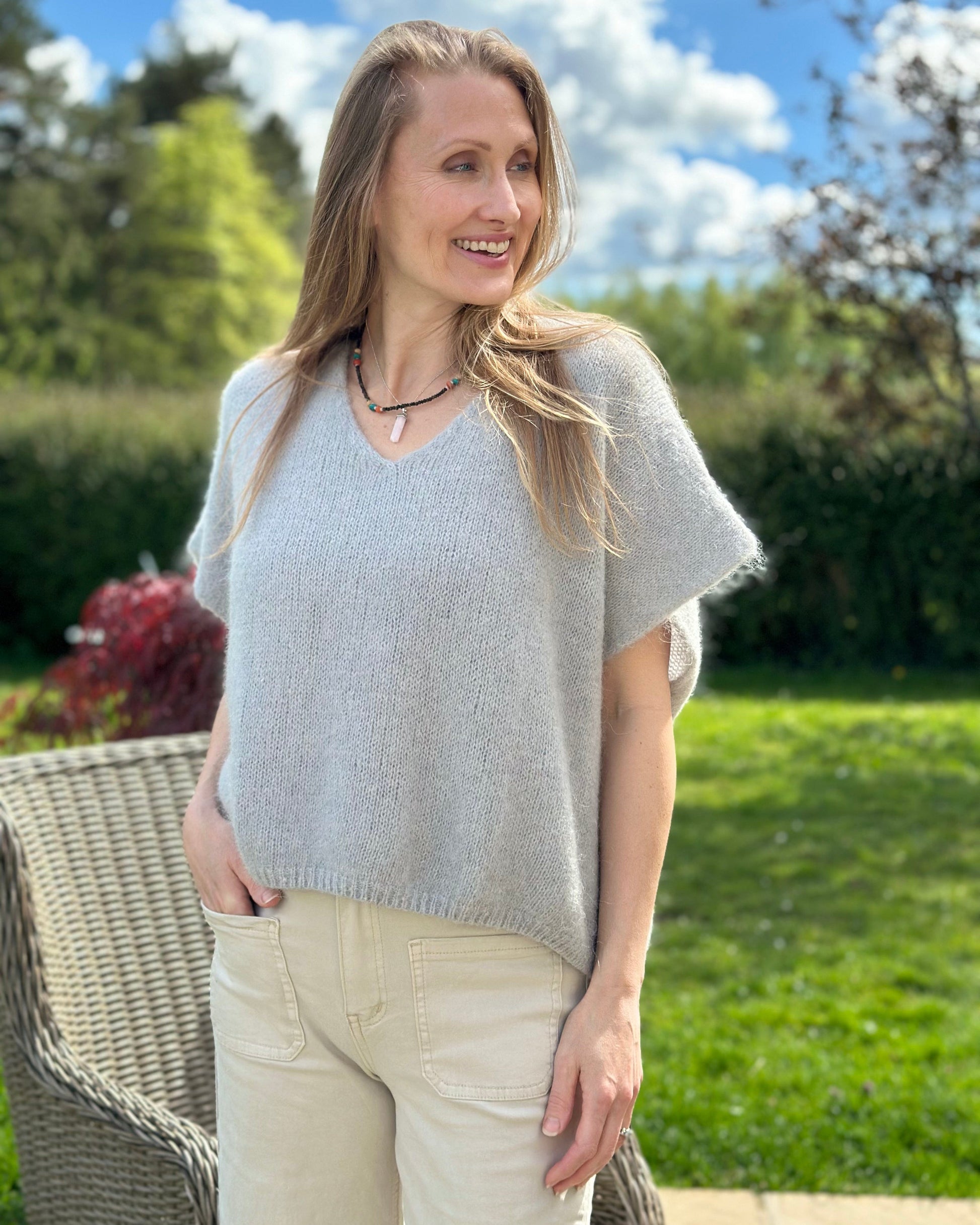 clothing Drop Shoulder Mohair Tank Top - Silver Grey