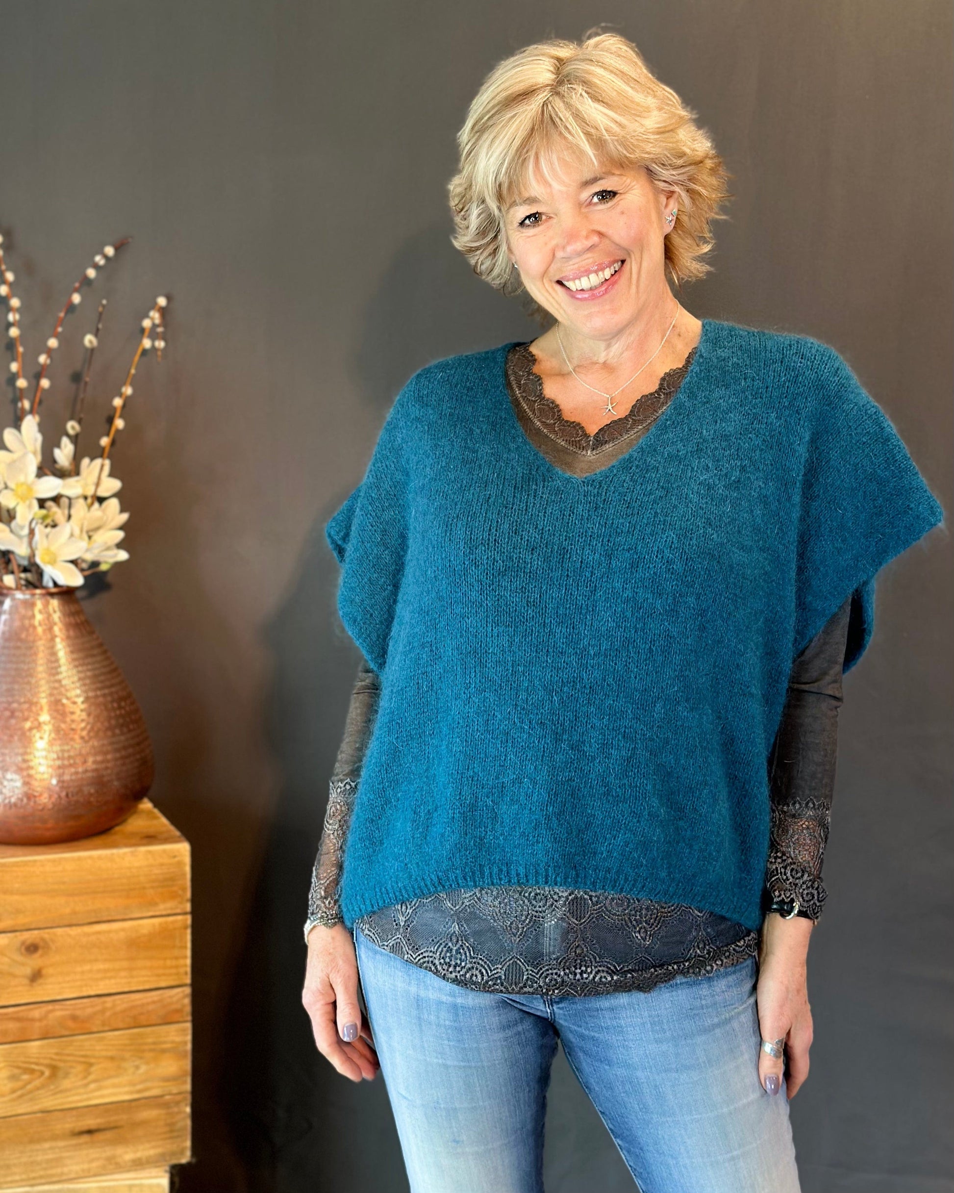 clothing Drop Shoulder Mohair Tank Top - Teal