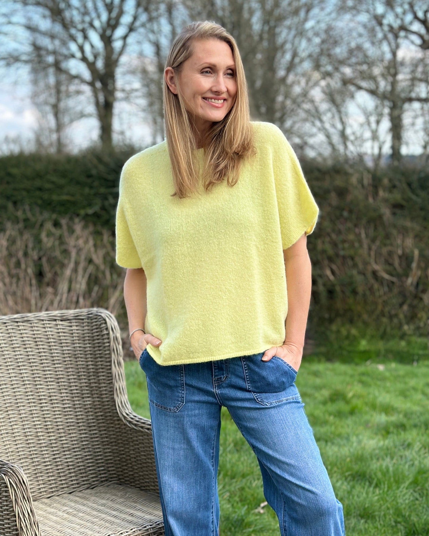 clothing Drop Shoulder Round Neck Alpaca Top - Buttercup