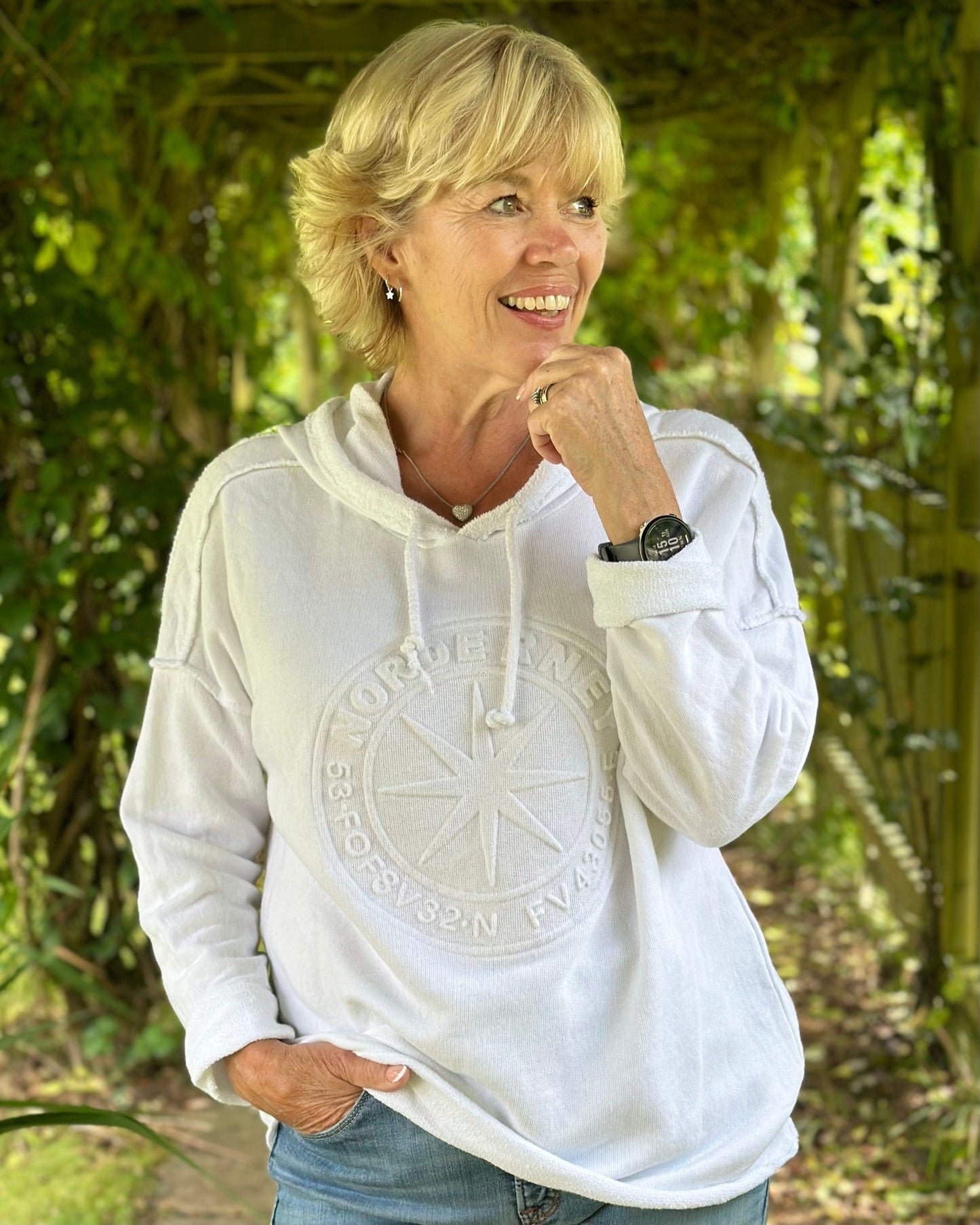 Clothing Embossed 'Nord' Hoodie Sweatshirt - White