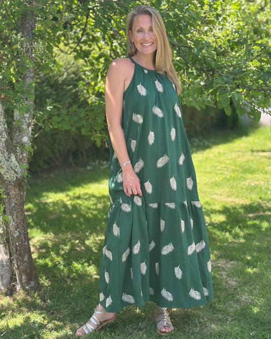 Clothing Embroidered Leaf Halterneck Maxi Dress - Green