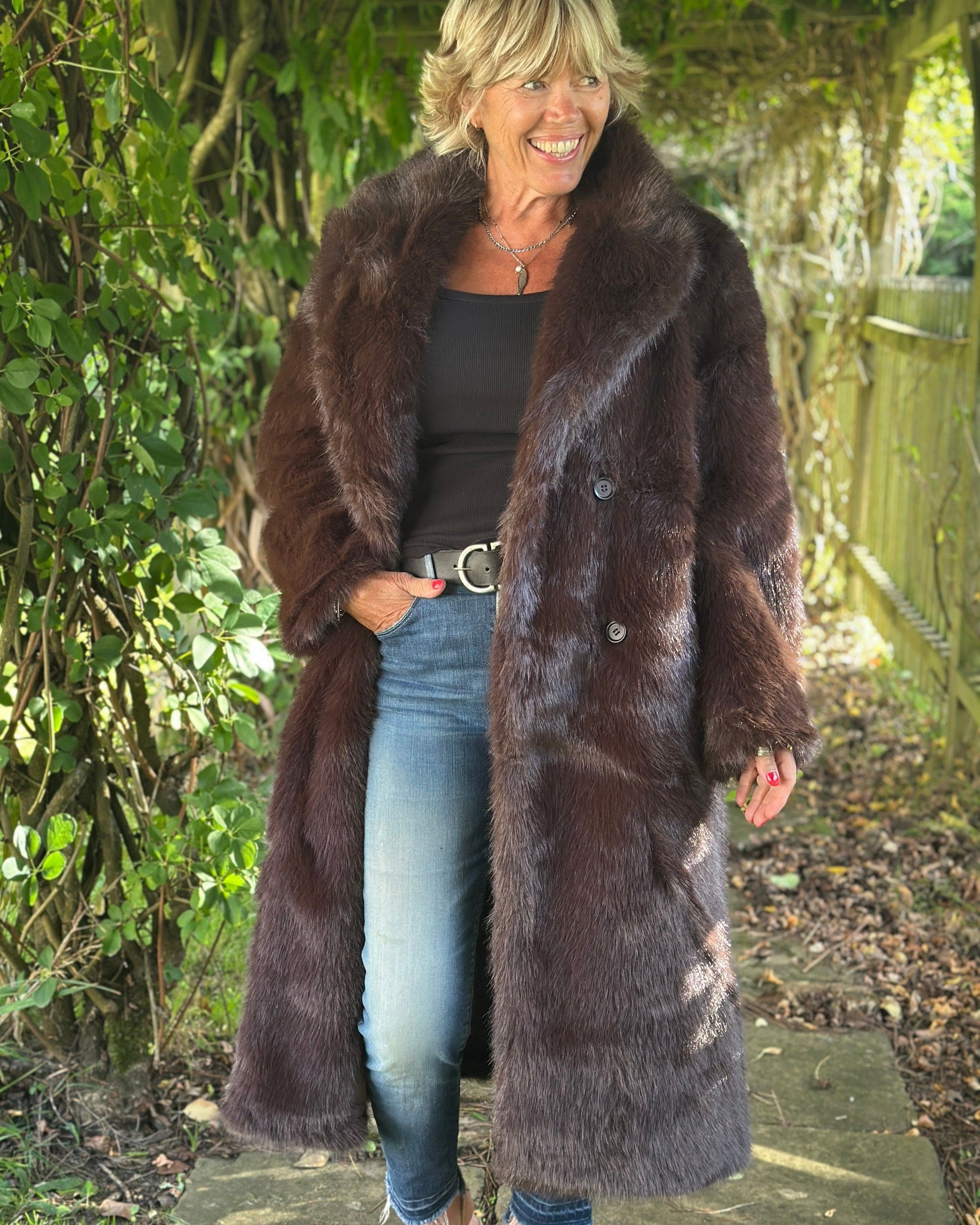 Clothing Faux Fur Long Coat - Chocolate