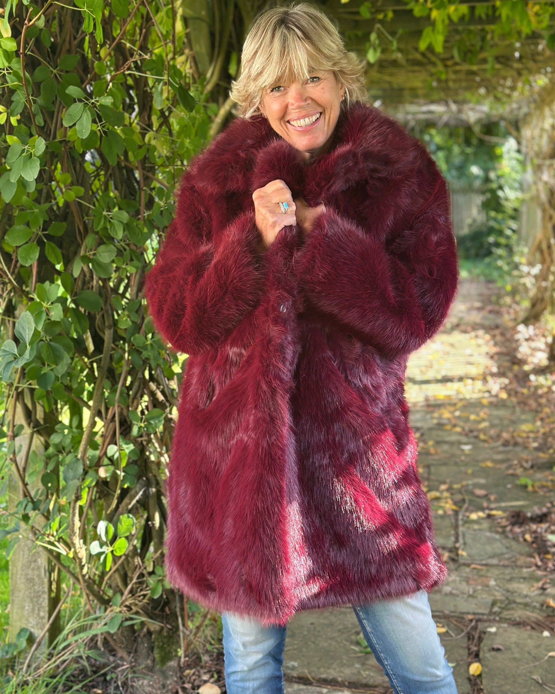 Clothing Faux Fur Mid Length Coat - Burgundy