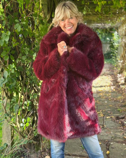 Clothing Faux Fur Mid Length Coat - Burgundy