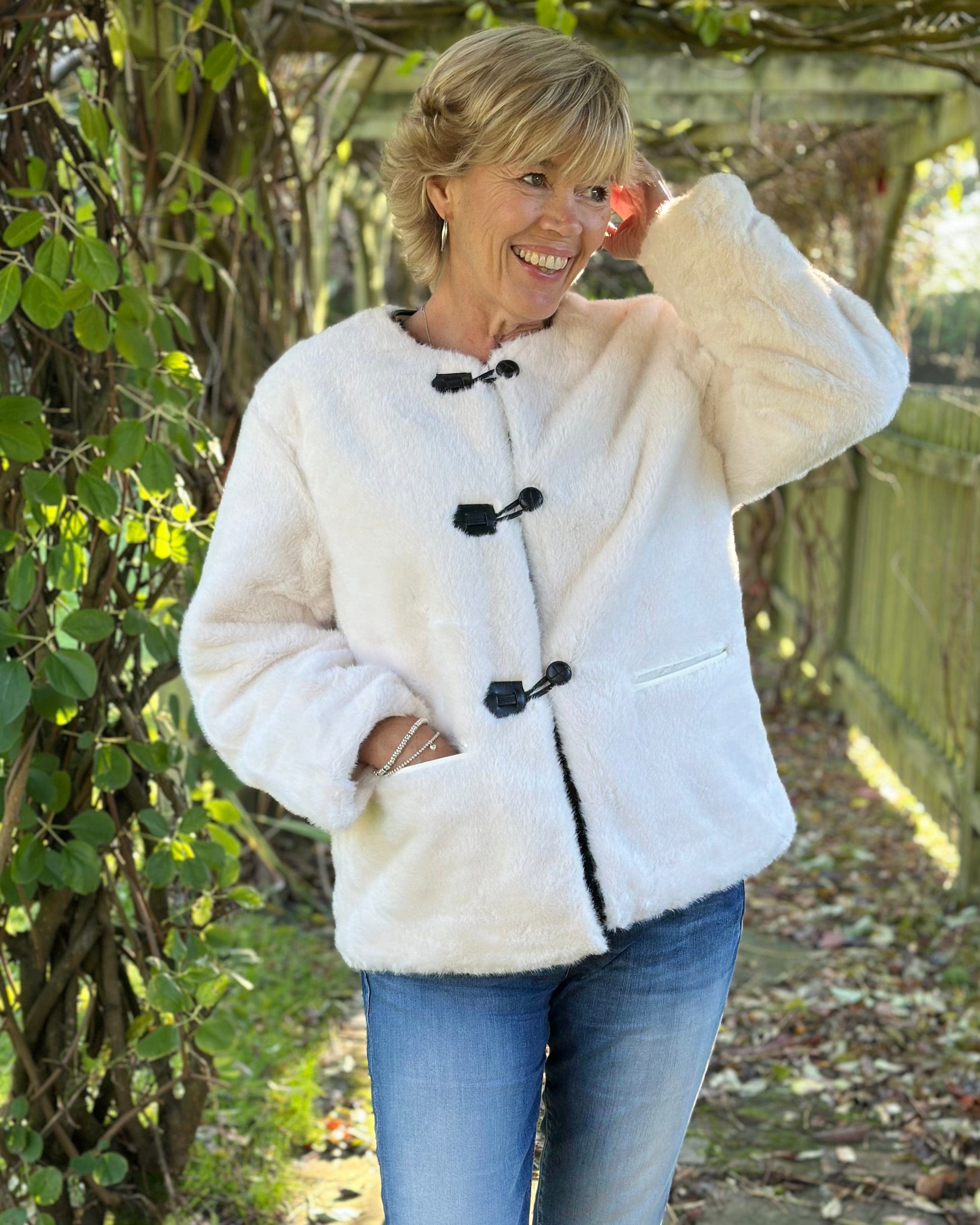 Clothing Faux Fur Toggle Jacket - Cream