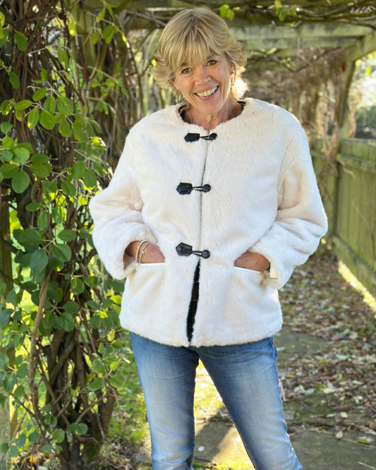 Clothing Faux Fur Toggle Jacket - Cream