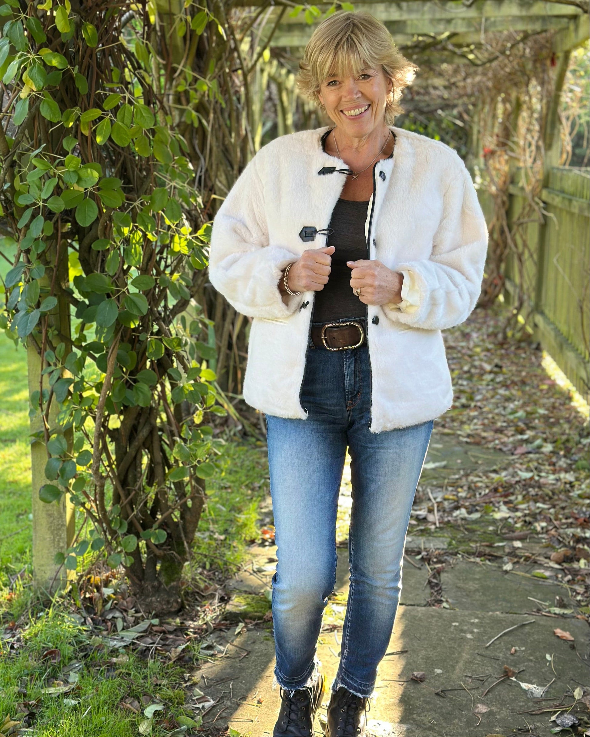 Clothing Faux Fur Toggle Jacket - Cream