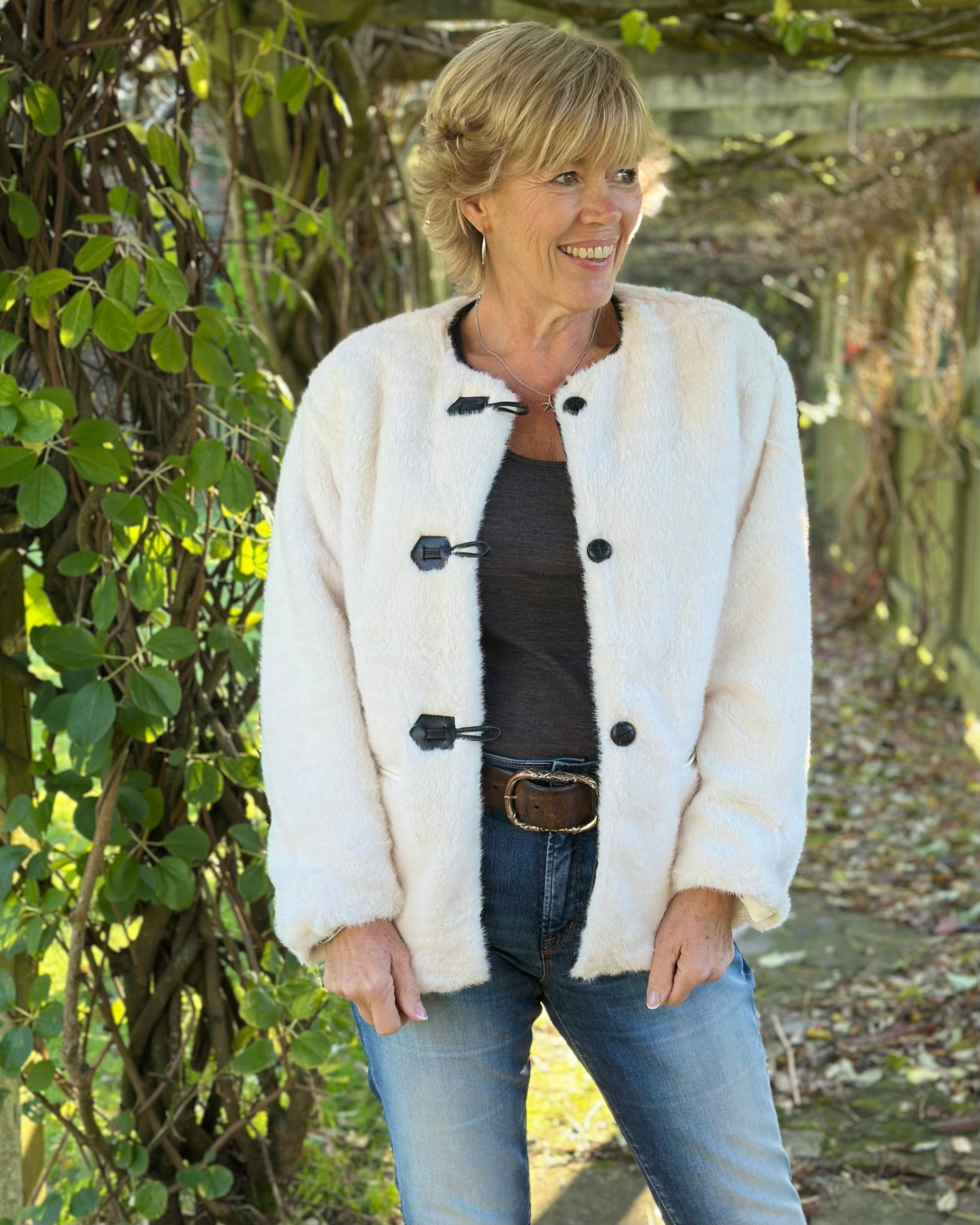 Clothing Faux Fur Toggle Jacket - Cream