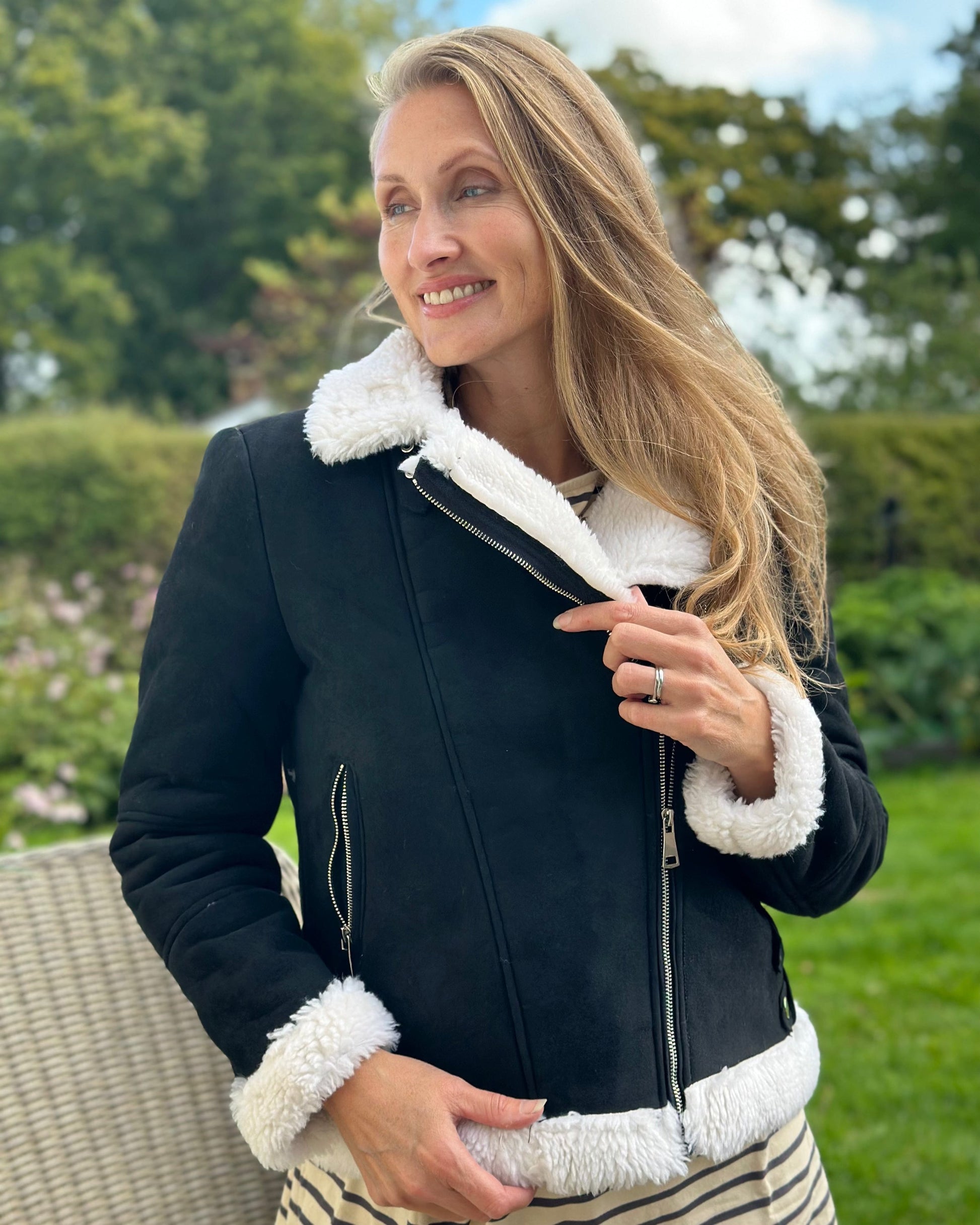 Clothing Faux Suede And Shearling Biker Jacket - Black