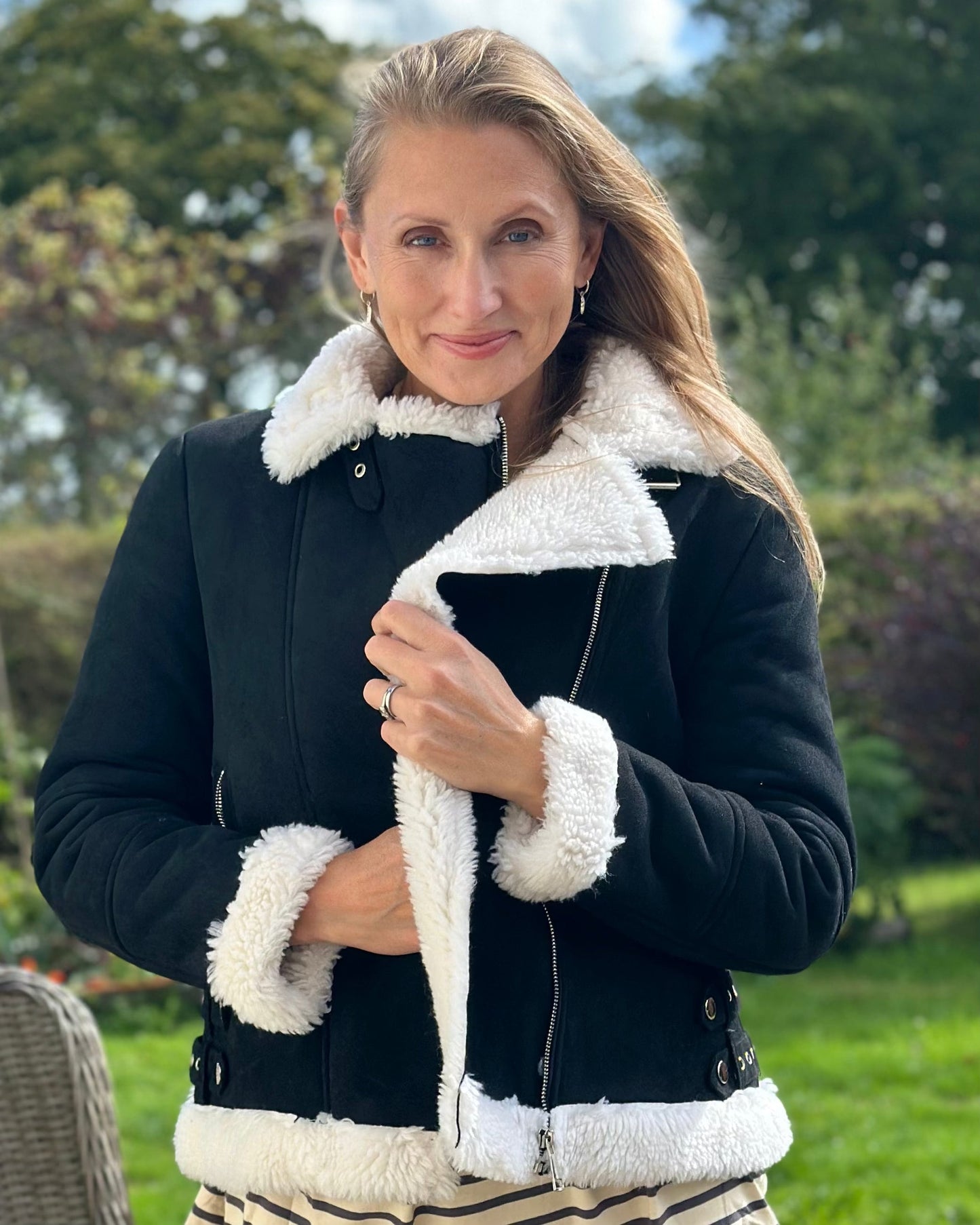 Clothing Faux Suede And Shearling Biker Jacket - Black