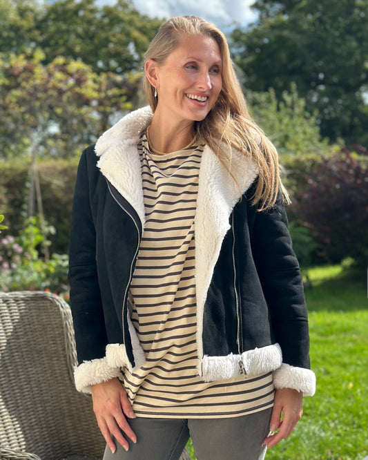 Clothing Faux Suede And Shearling Biker Jacket - Black