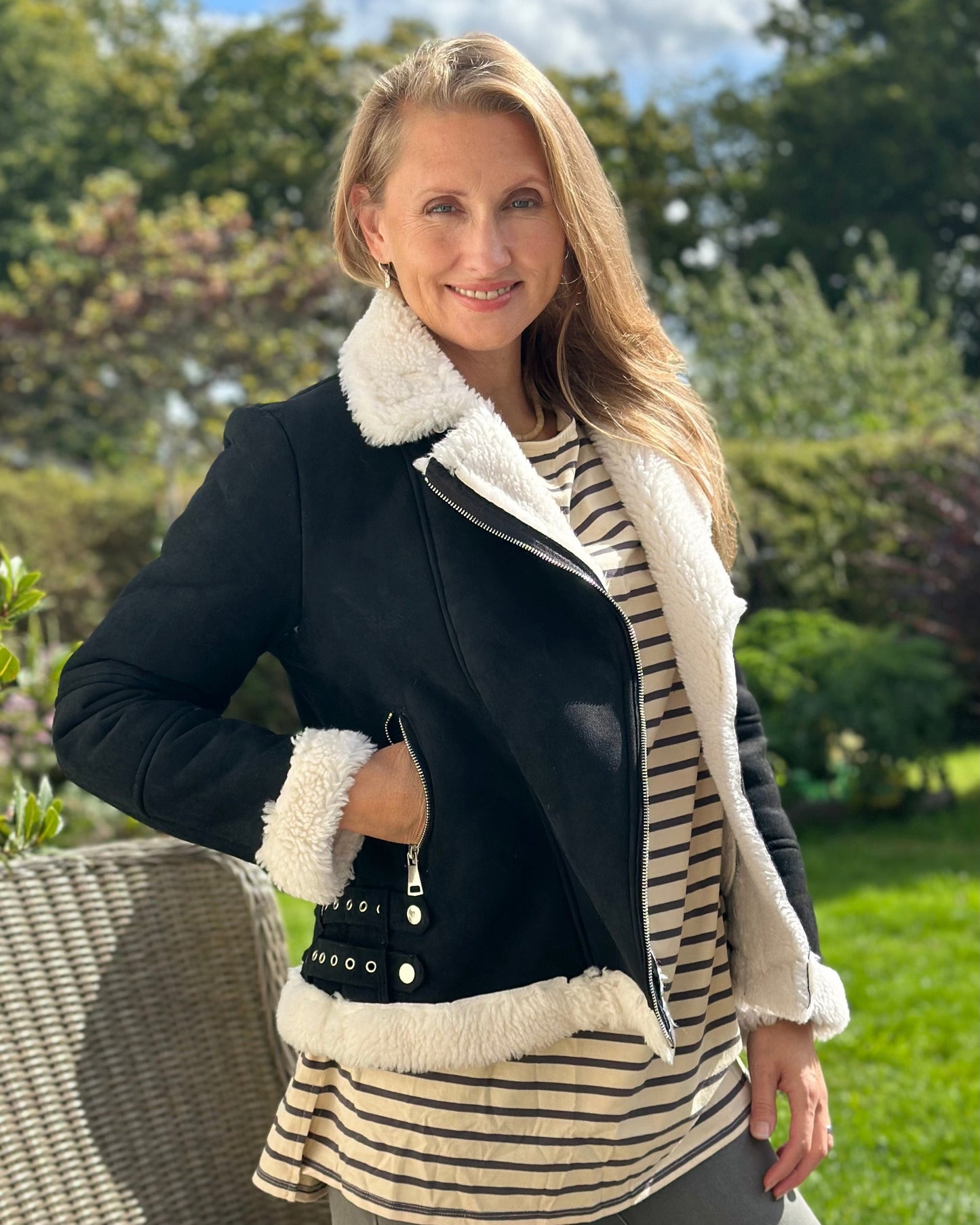 Clothing Faux Suede And Shearling Biker Jacket - Black