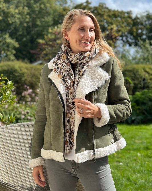 Clothing Faux Suede And Shearling Biker Jacket - Khaki