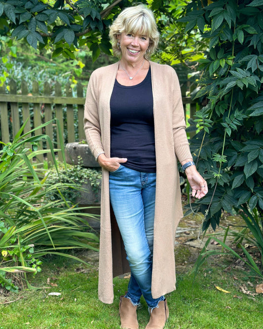 clothing Fine Knit Long Cardigan - Biscuit