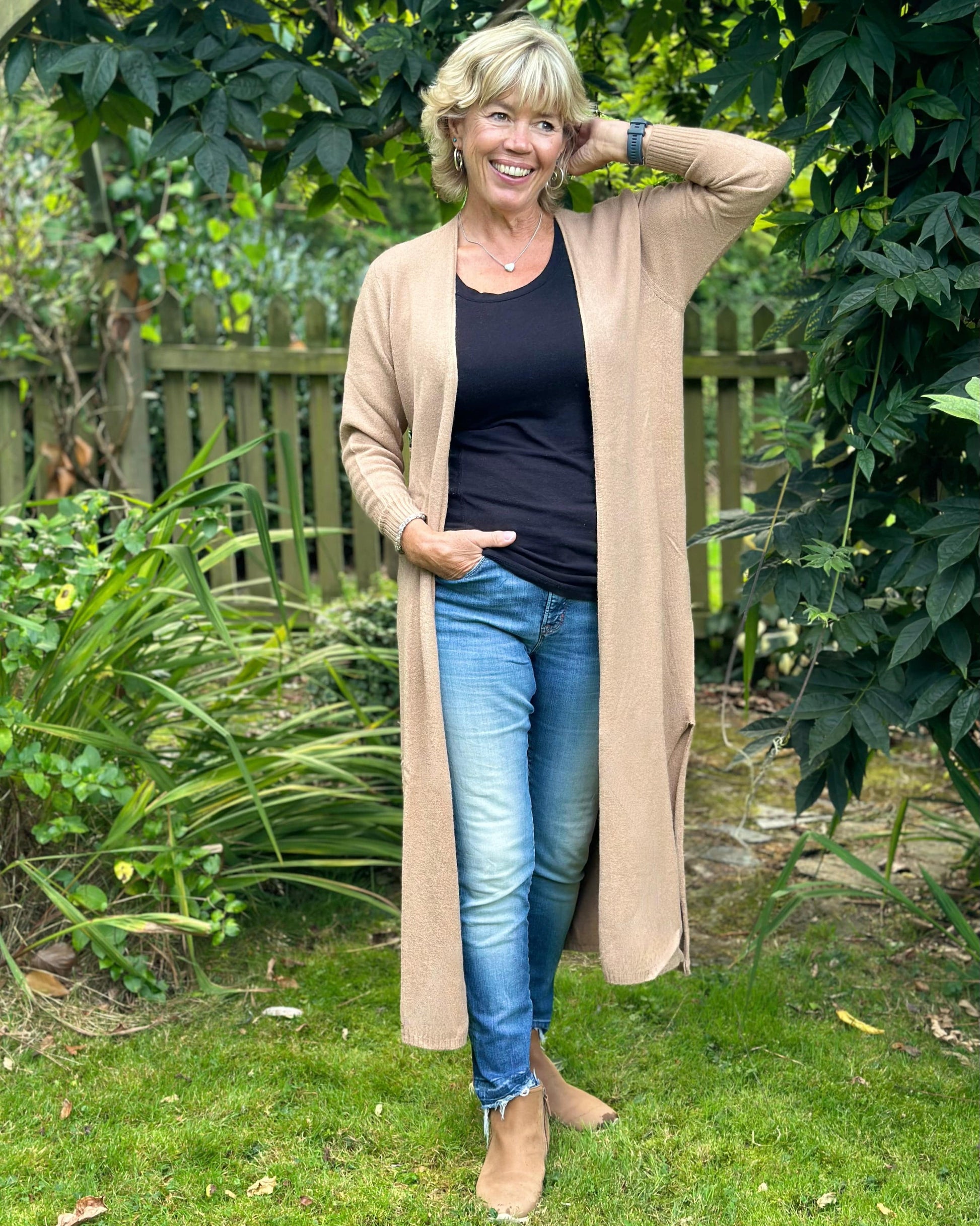 clothing Fine Knit Long Cardigan - Biscuit