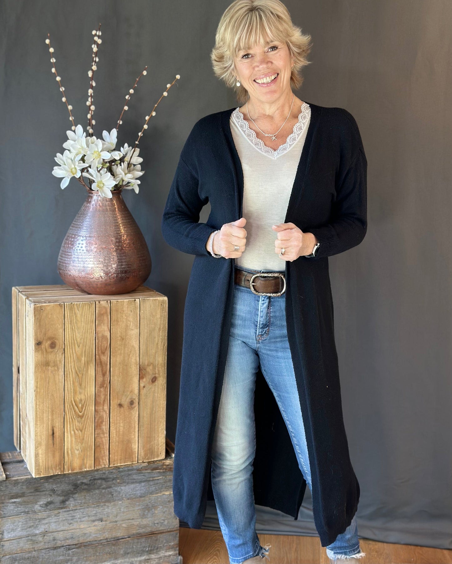 clothing Fine Knit Long Cardigan - Black