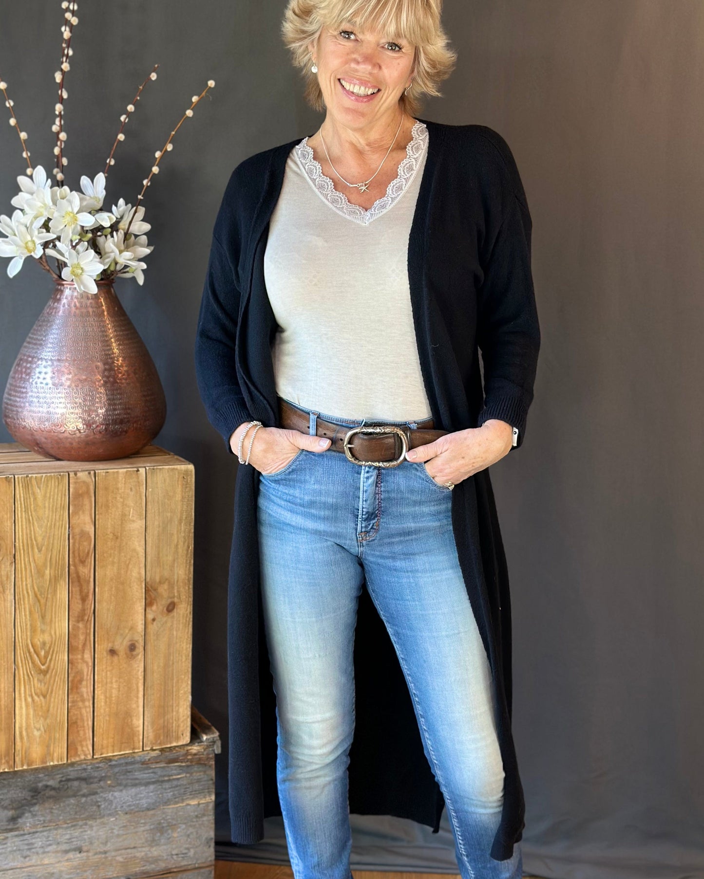 clothing Fine Knit Long Cardigan - Black
